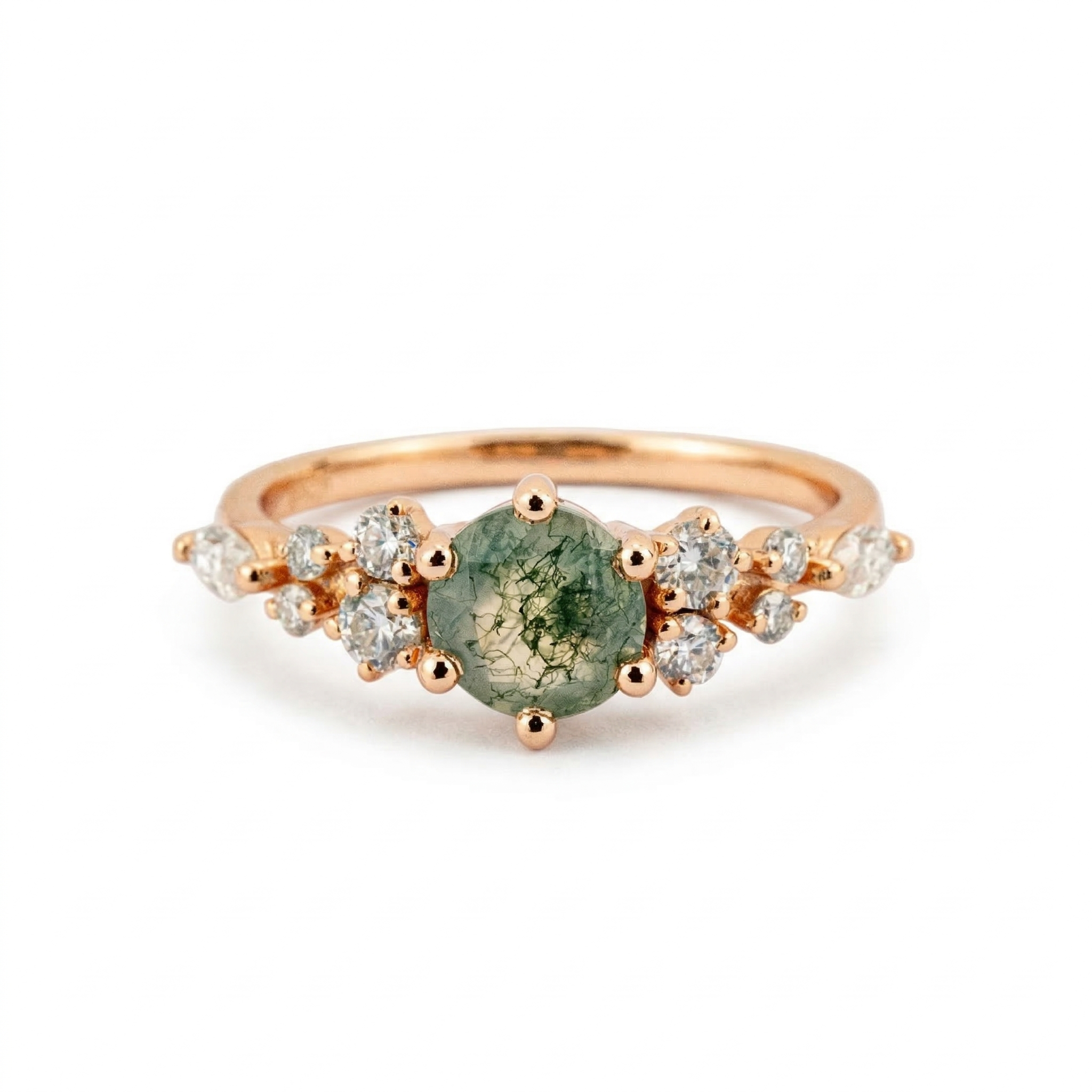 Vintage Round Moss Agate Ring With Moissanite
