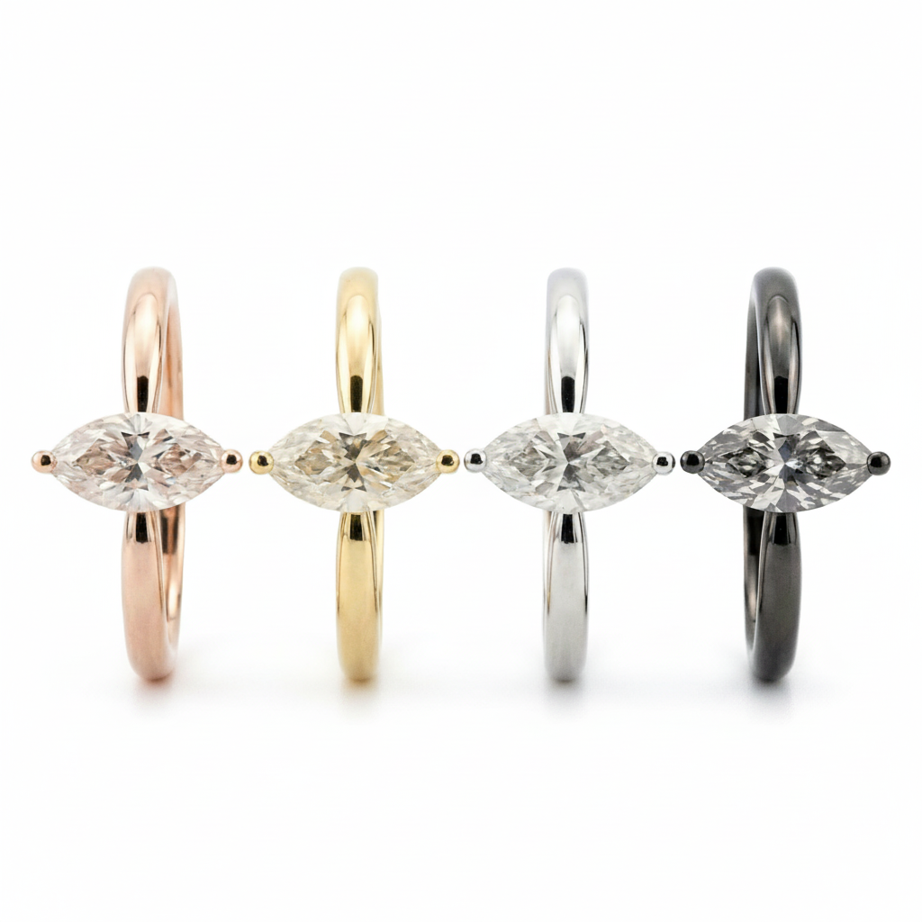 Lifestyle view of Marquise Moissanite Engagement Ring in Gold