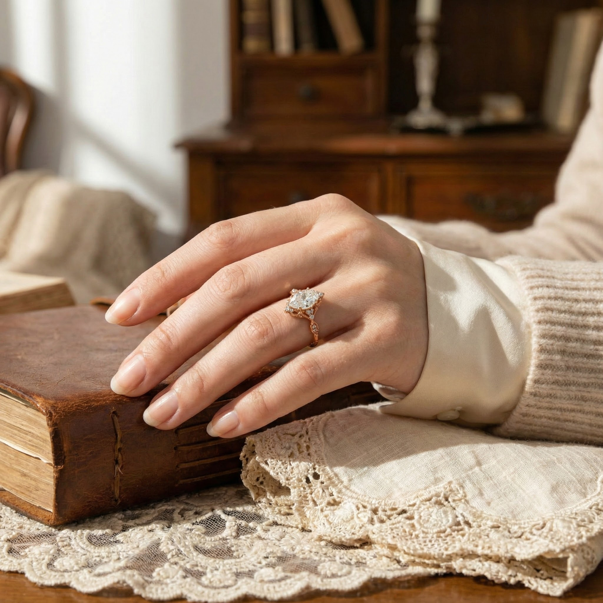 Exquisite pear Moissanite ring in stunning rose gold, perfect for vintage-inspired engagement