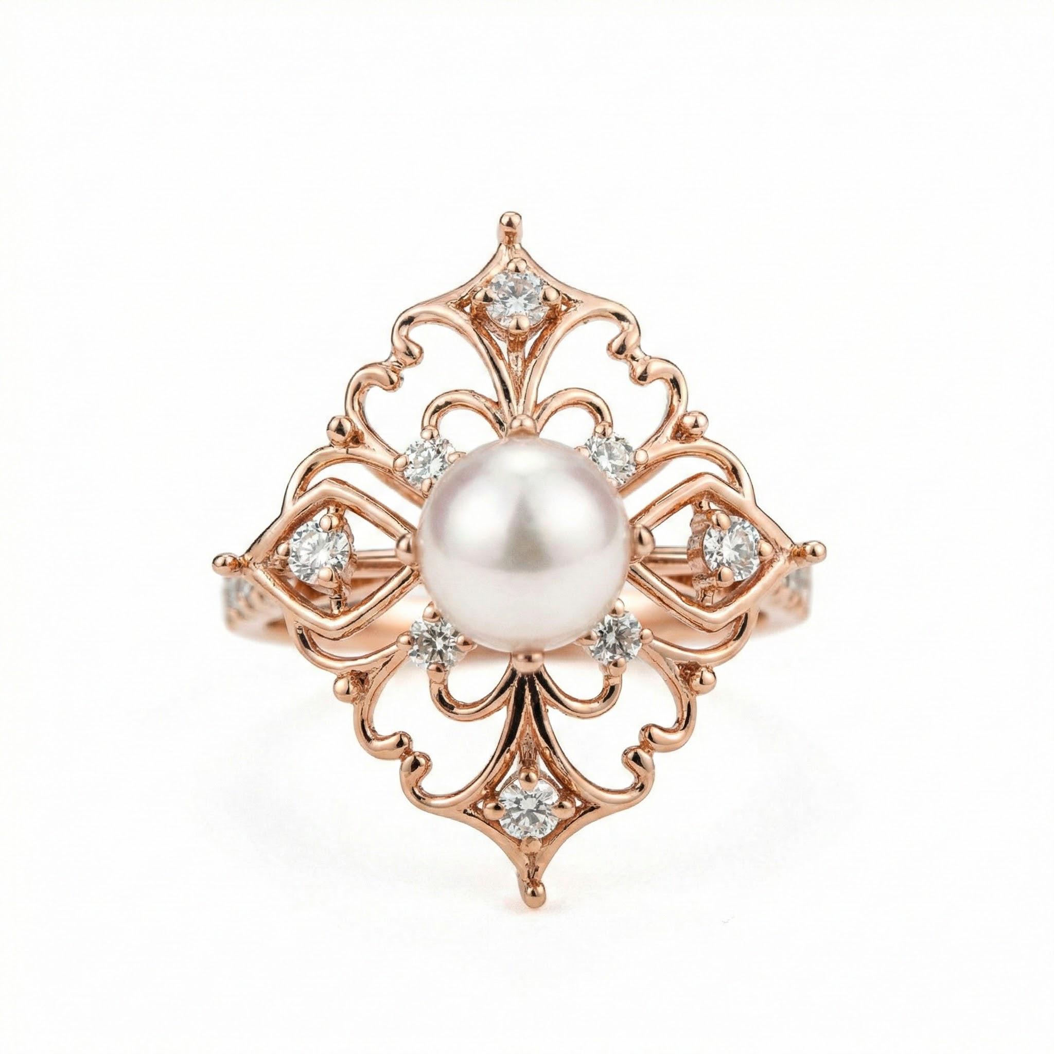 Unique Creative Round Pearl Engagement Ring With Moissanite