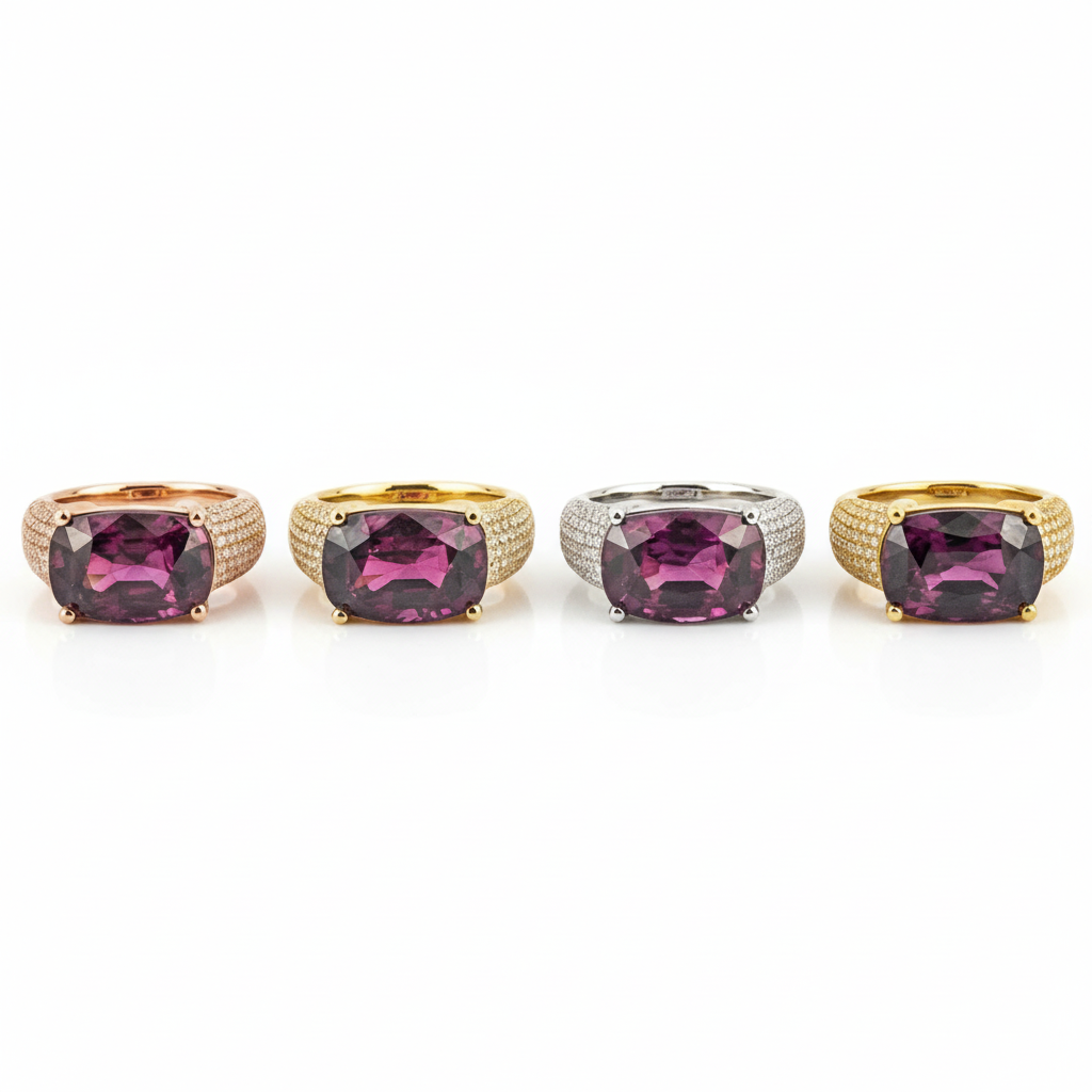 3 carat Luxury Rectangular Red Tourmaline Diamond Yellow Gold Ring Engagement Ring