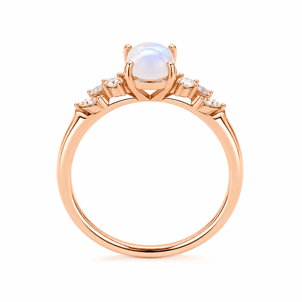 6x8mm oval moonstone ring on white background