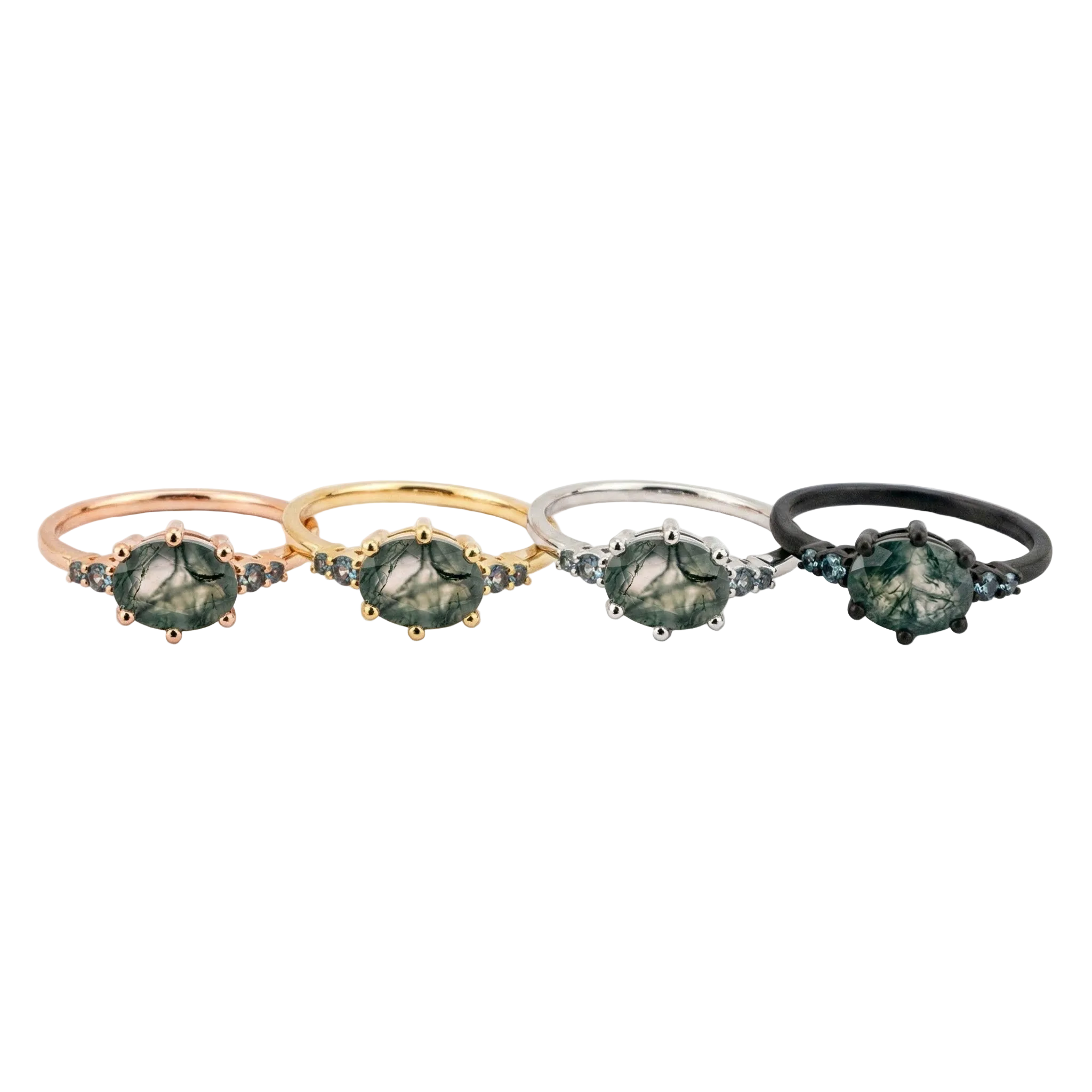 Lifestyle view of Oval Moss Agate Engagement Ring in Gold