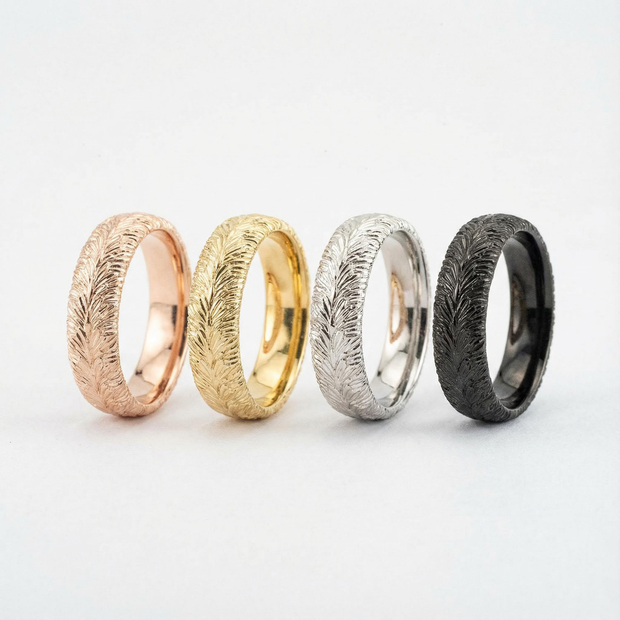 Botanical Elegance - Rose Gold Band with Unique Leaf Texture Ring Nature-Inspired Design