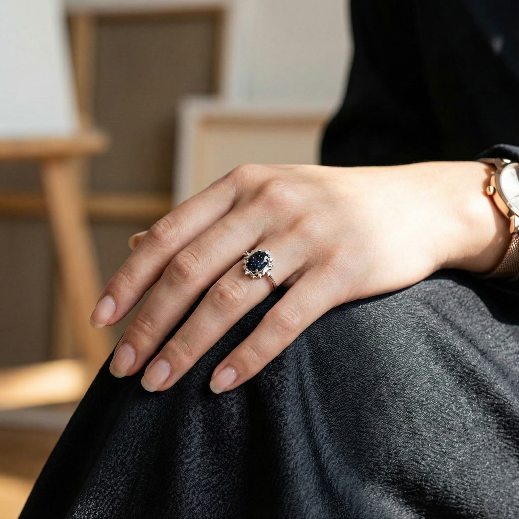 Shine bright like a Blue Sandstone & Moissanite Ring! Unique jewelry for unique you.