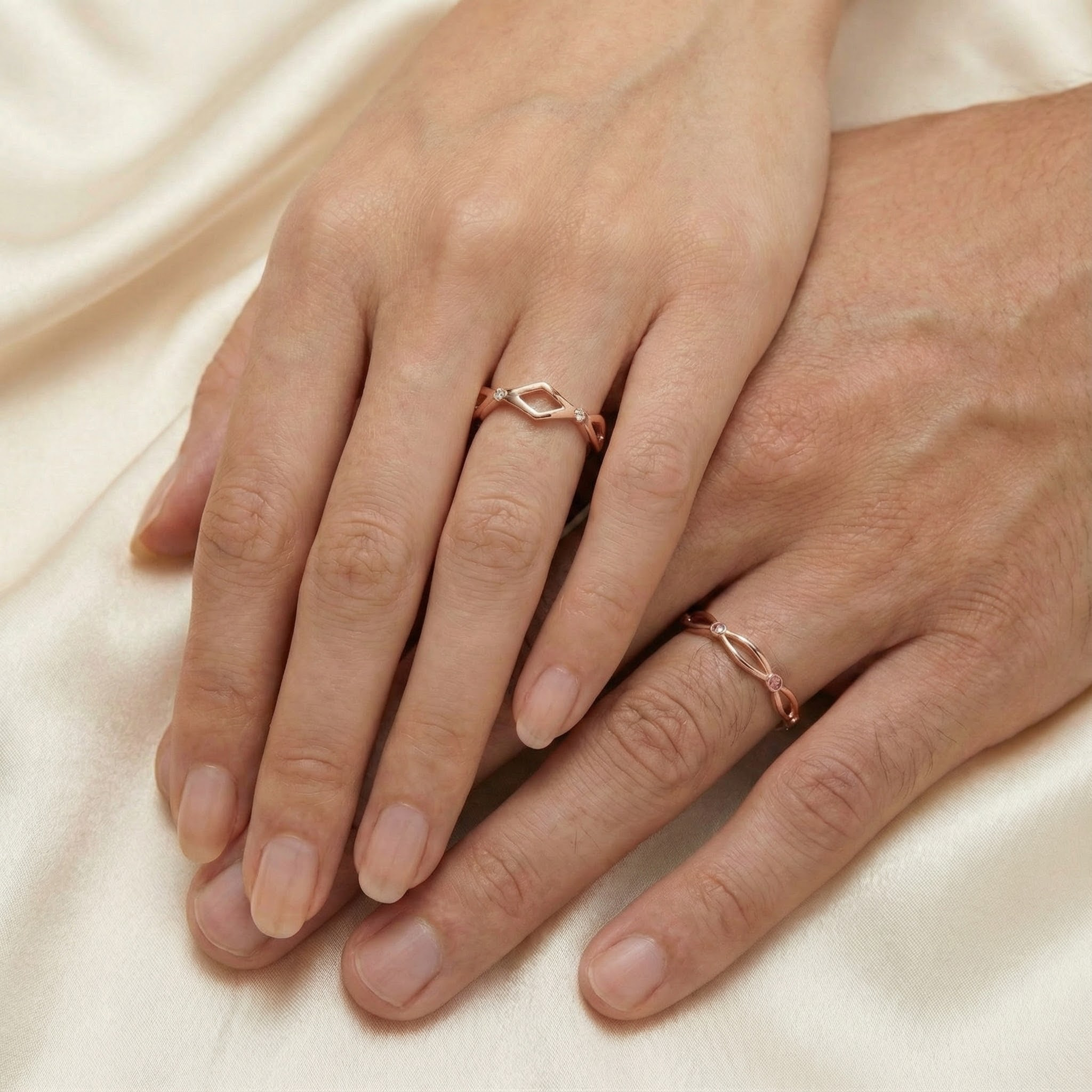 Minimalist Style Couple Ring With Moissanite And Amethyst