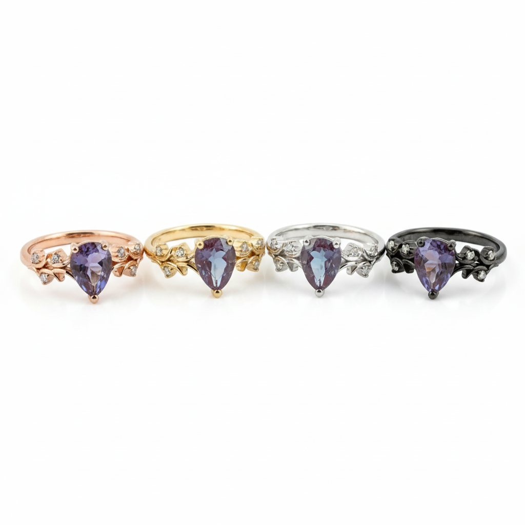 Lifestyle view of Pear Alexandrite Engagement Ring in Gold