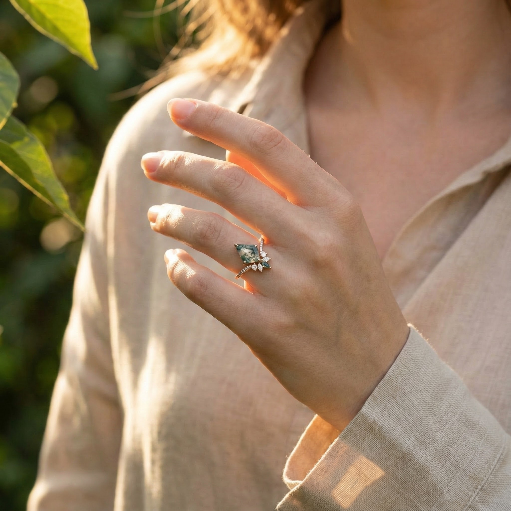 Kite Moss Agate Rose Gold Ring - Nature Inspired Gemstone Jewelry
