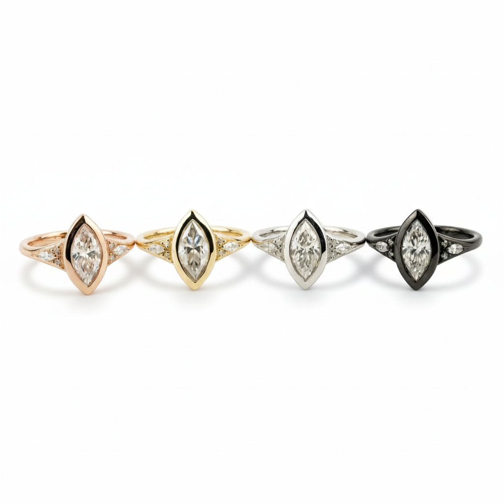 Lifestyle view of Marquise Moissanite Ring in Gold