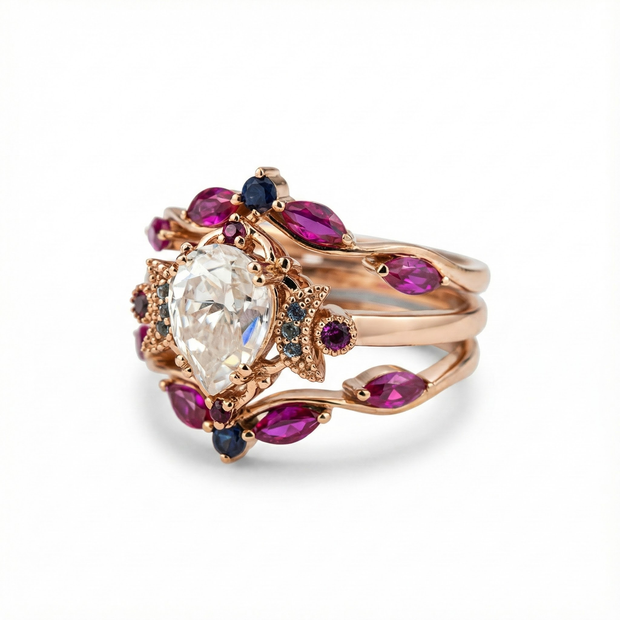 Luxurious Amethyst and Moissanite Wedding Ring Set