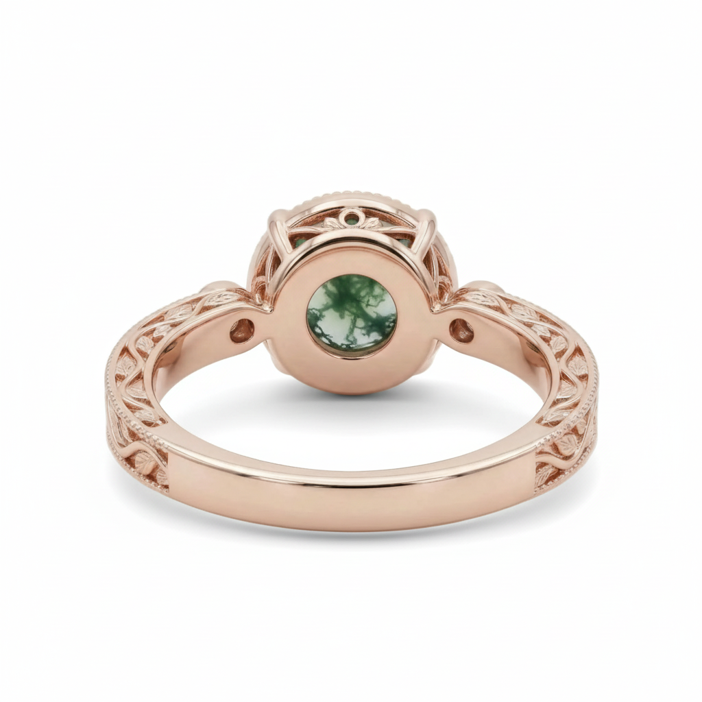 Product view of Oval Moss Agate Engagement Ring in Rose Gold
