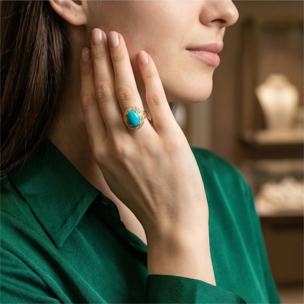 Vintage Oval Turquoise Gold Diamond Ring Textured Ring Turquoise Wedding Rings Anniversary Rings