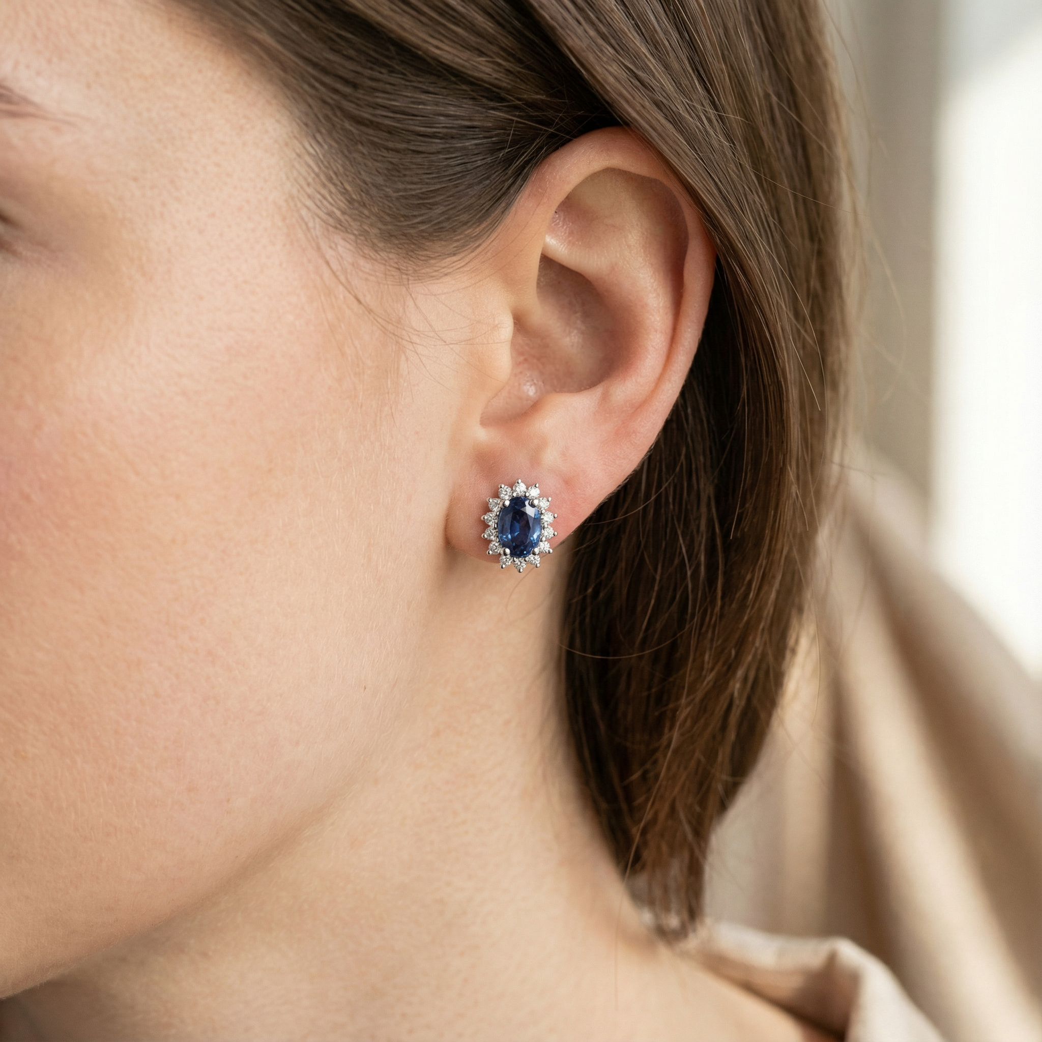 Classic Sapphire and Eternity Diamond Stud Earrings Sapphire Earrings White Gold Earrings