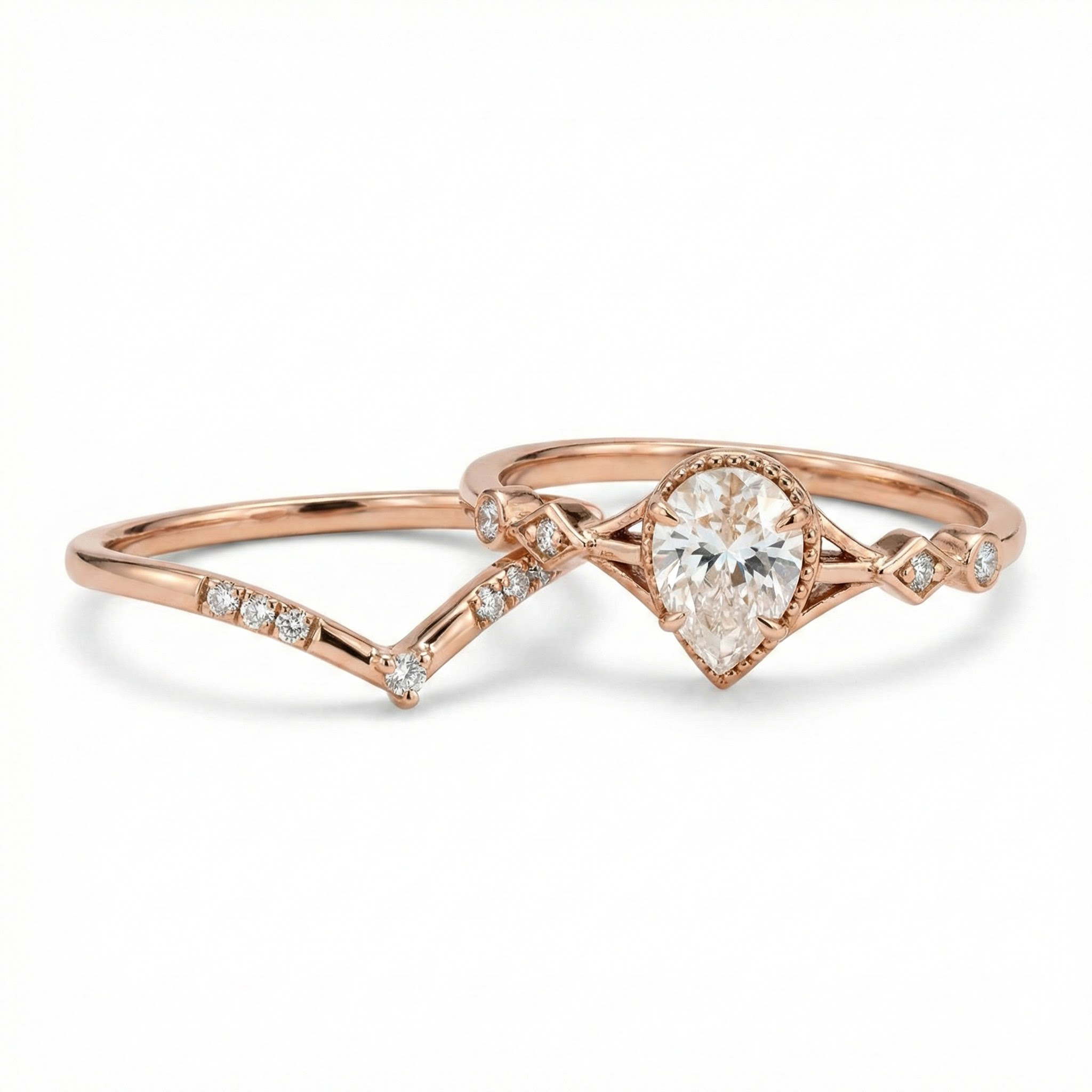 Product view of Pear Moissanite Ring Set in Gold