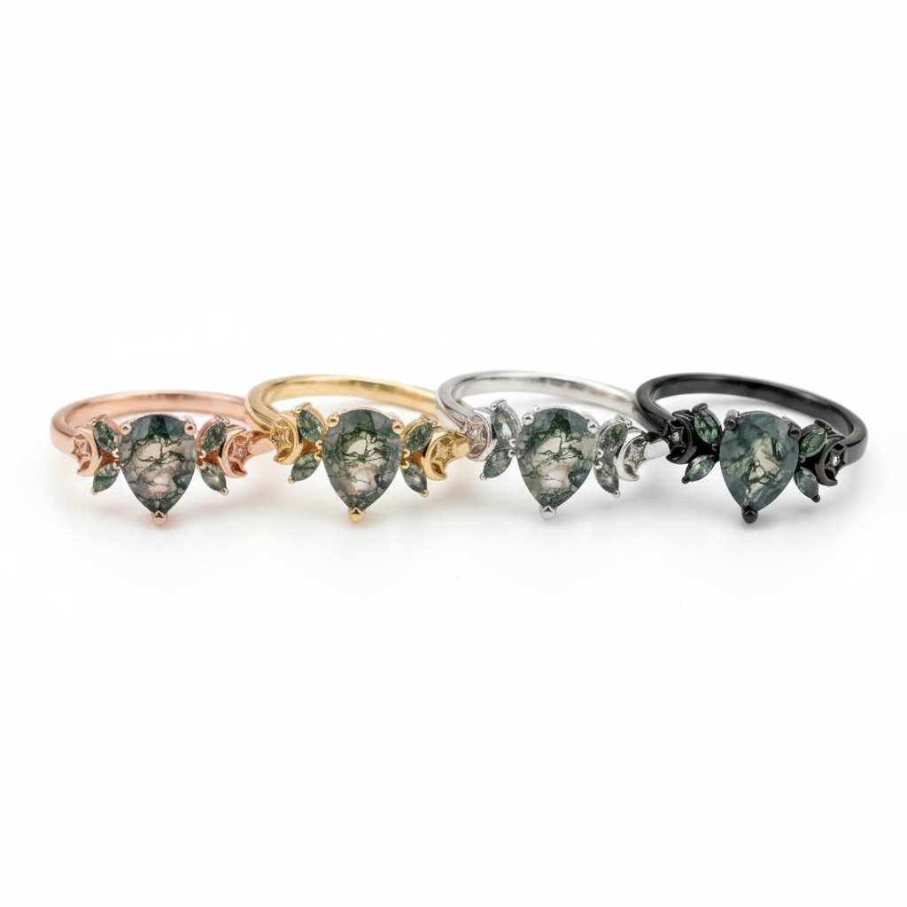 Product view of Pear Moss Agate Ring in Gold