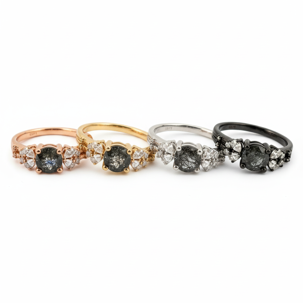 Lifestyle view of Black Rutilated Quartz Ring in Gold