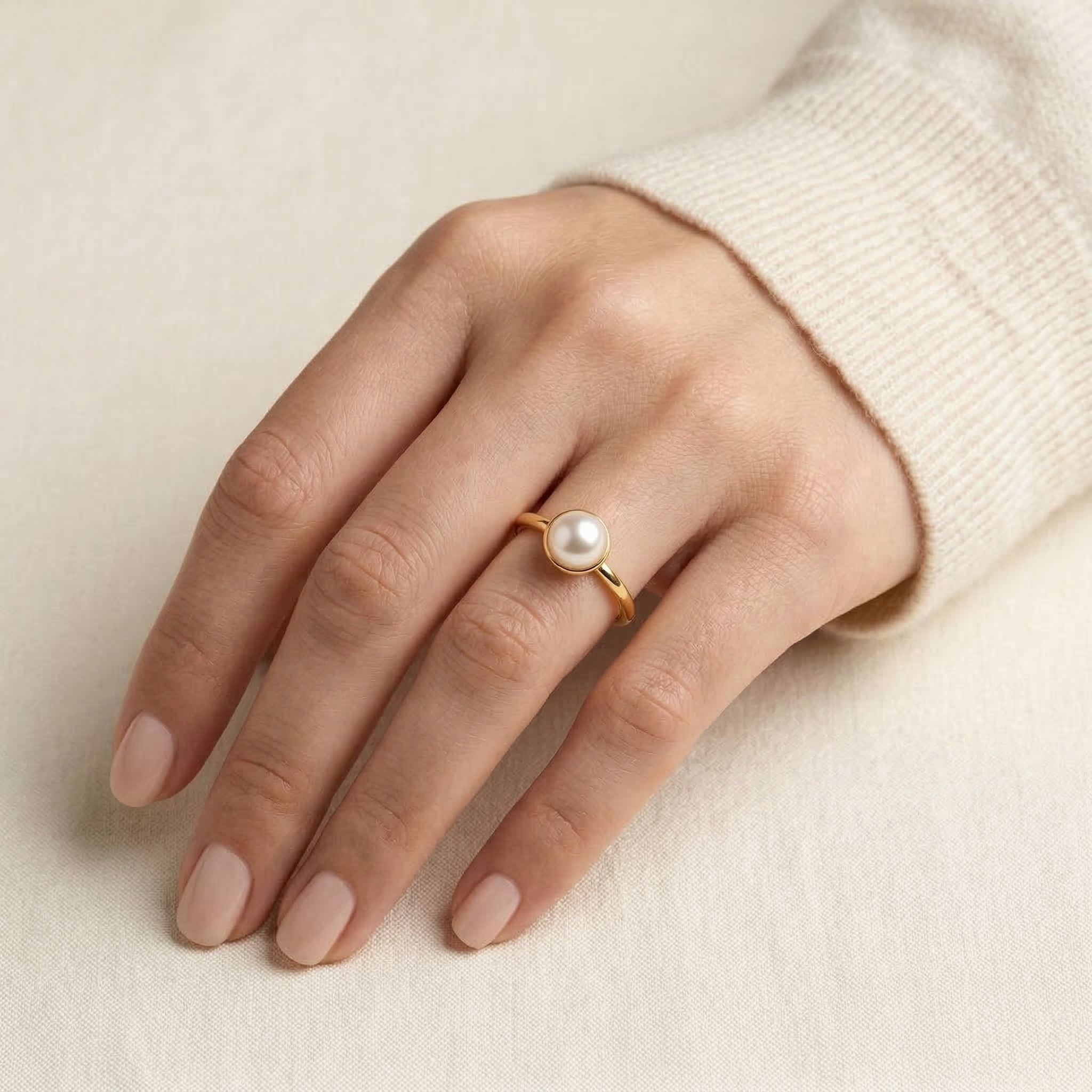 Minimalist Natural Round Akoya Pearl Engagement Ring