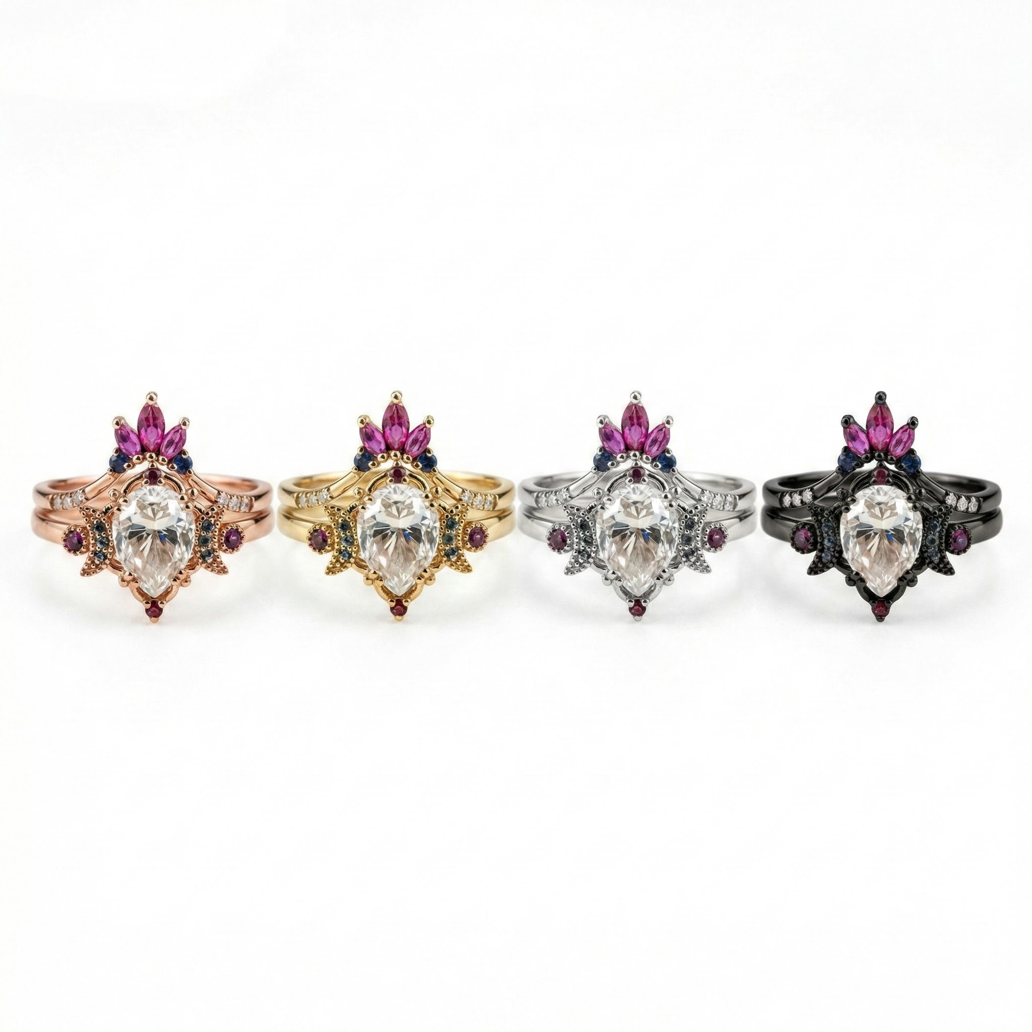 Lifestyle view of Pear Moissanite Ring Set in Gold