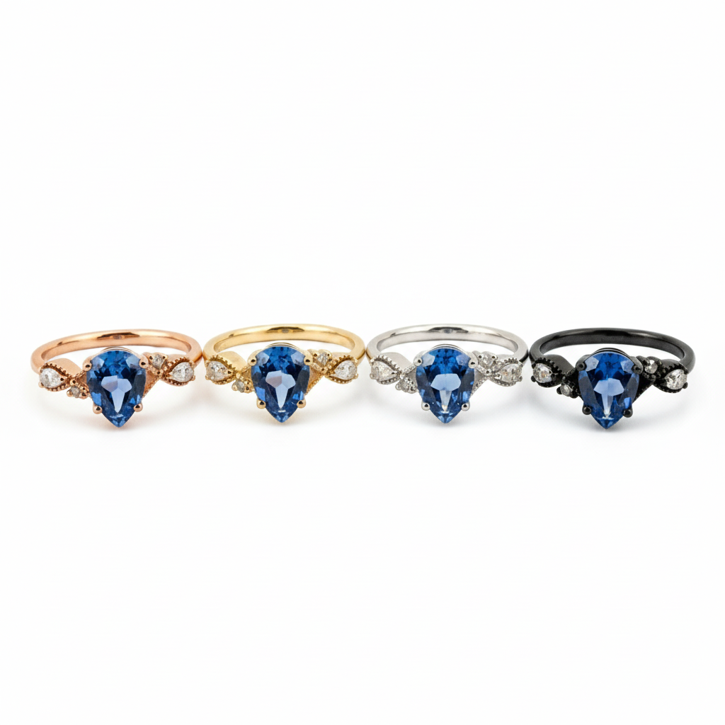 Lifestyle view of Pear Lab Sapphire Ring in Rose Gold