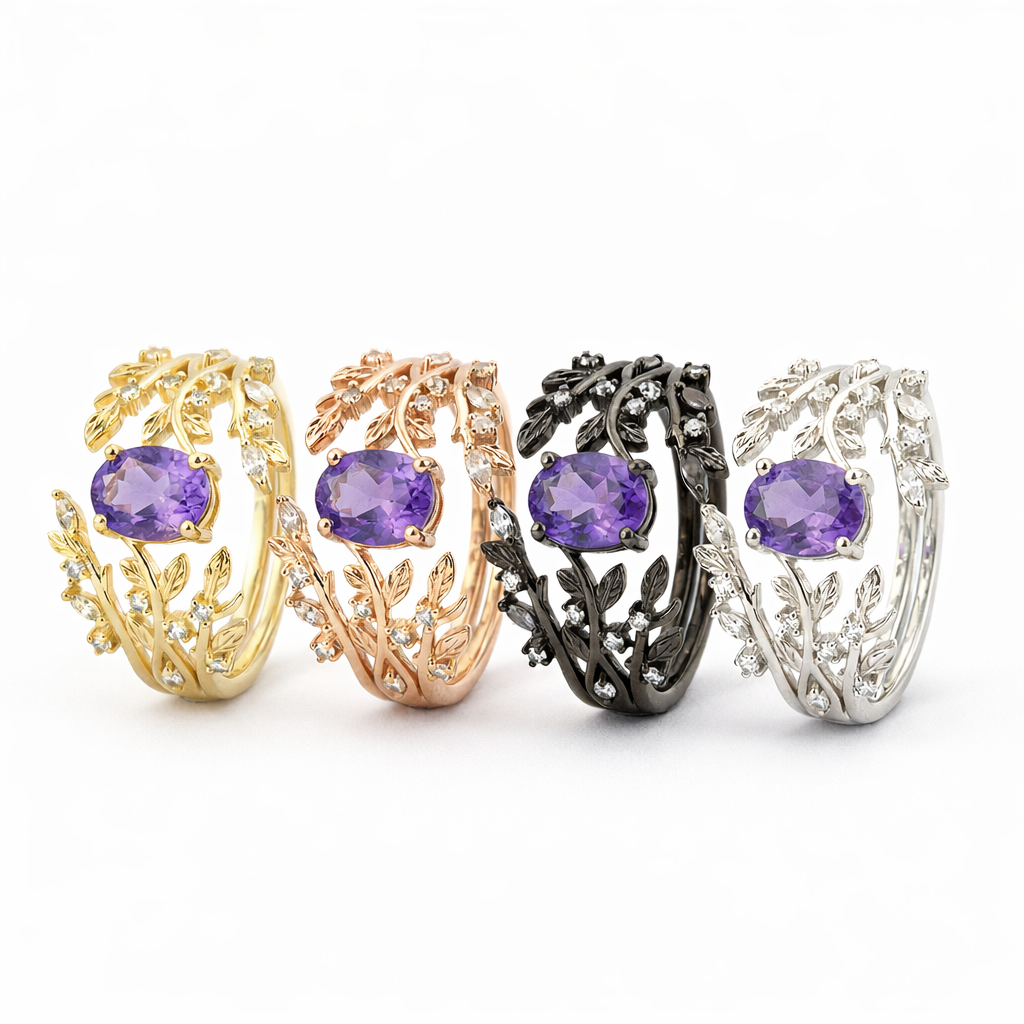 Lifestyle view of Oval Amethyst Ring Set in White Gold