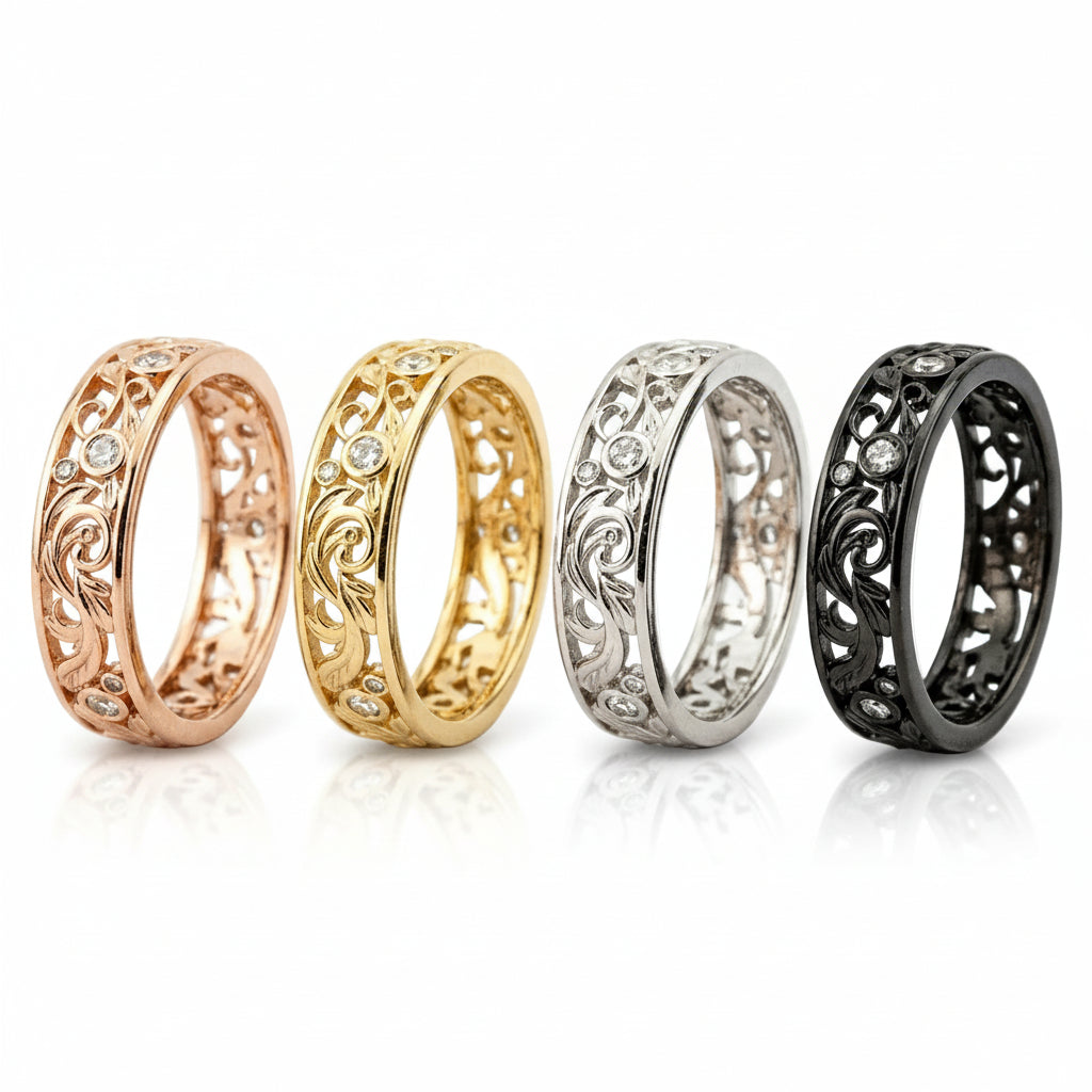 Lifestyle view of Moissanite Wedding Band in Rose Gold