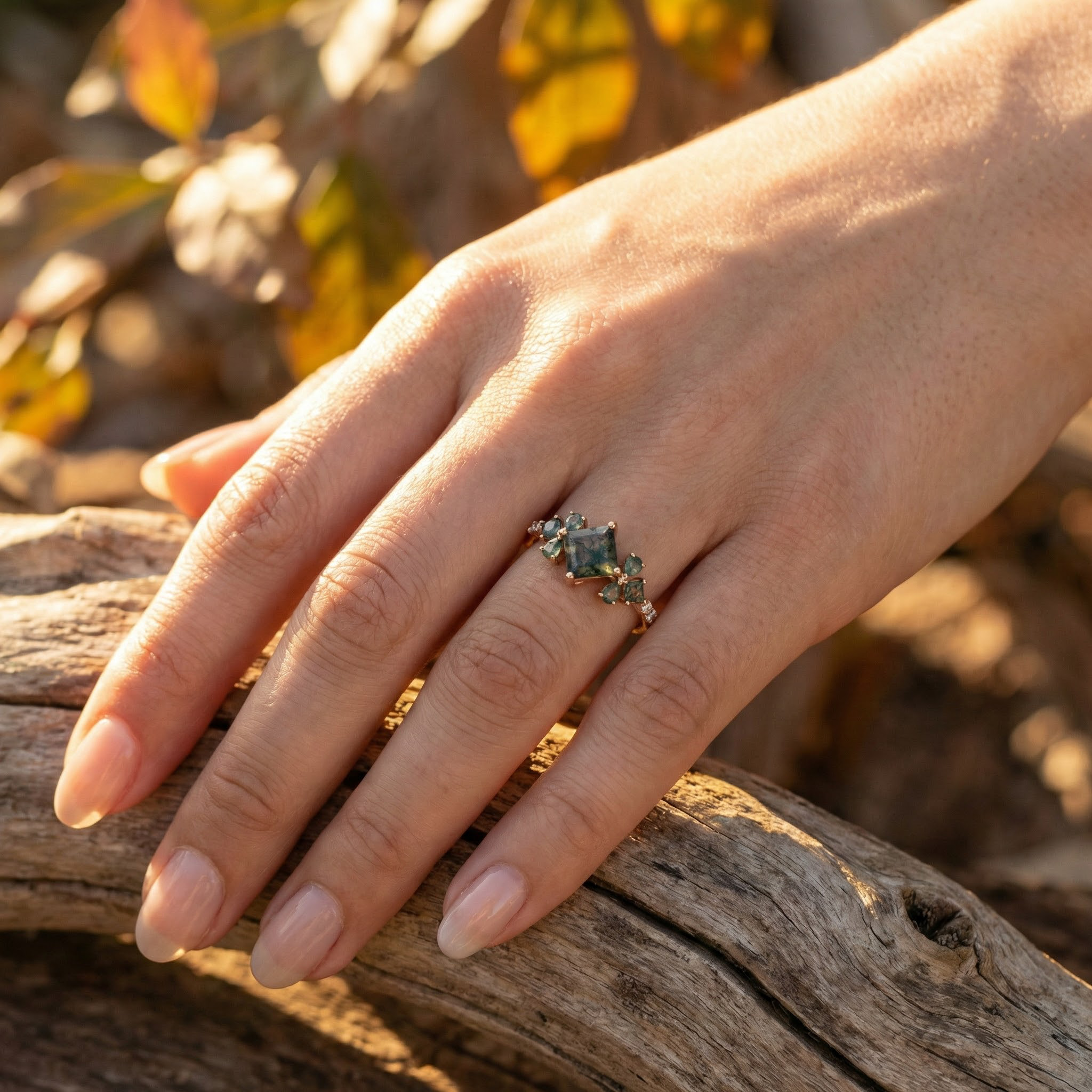 Princess Cut Moss Agate Wedding Ring - Elegant and timeless anniversary rings