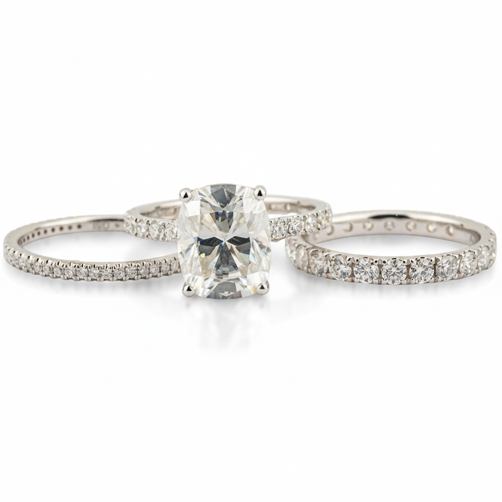 Product view of Emerald Ring Set in White Gold