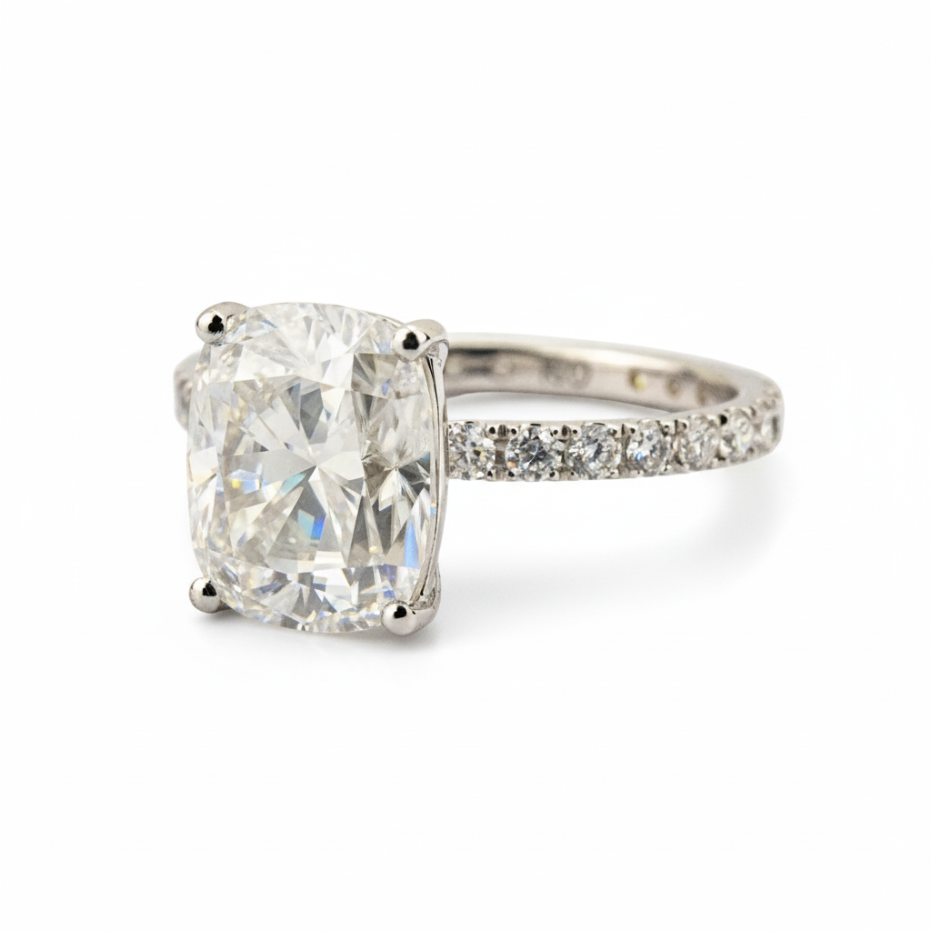 Product view of Emerald Engagement Ring in White Gold