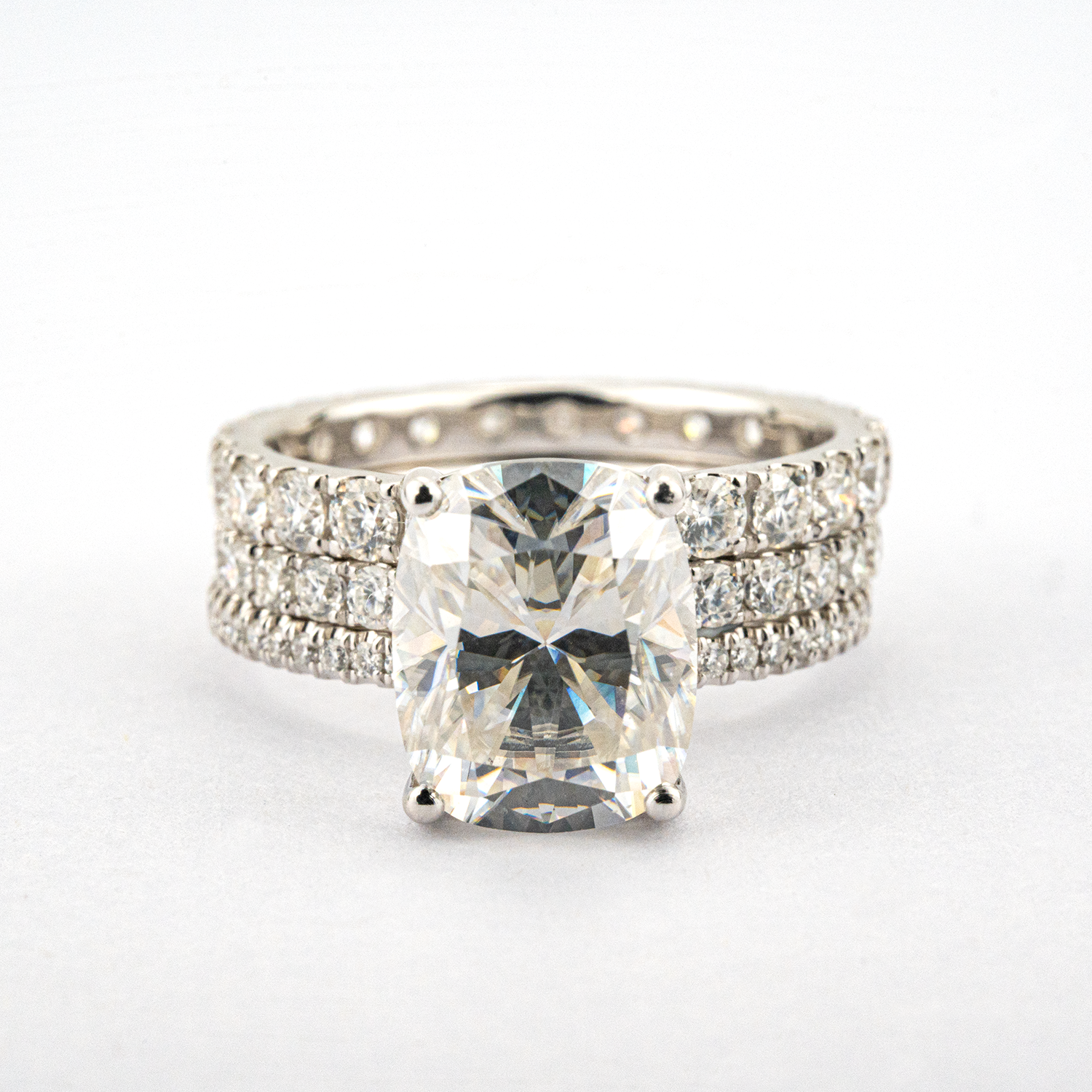 2 Carat Classic Emerald Cut Moissanite White Gold Engagement Ring Set