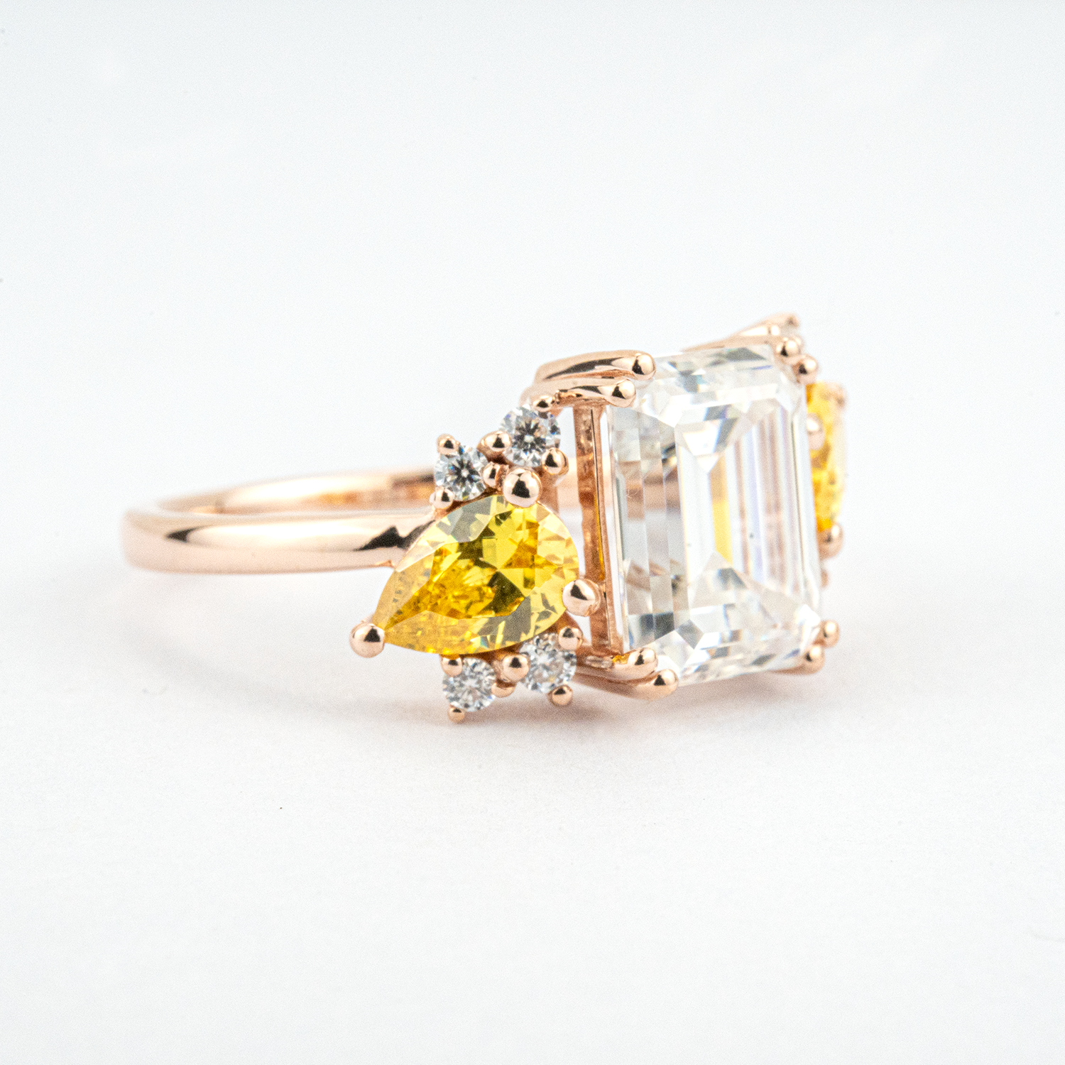2 Carat Luxurious Rectangular Moissanite and Citrine Unique Rose Gold Engagement Ring