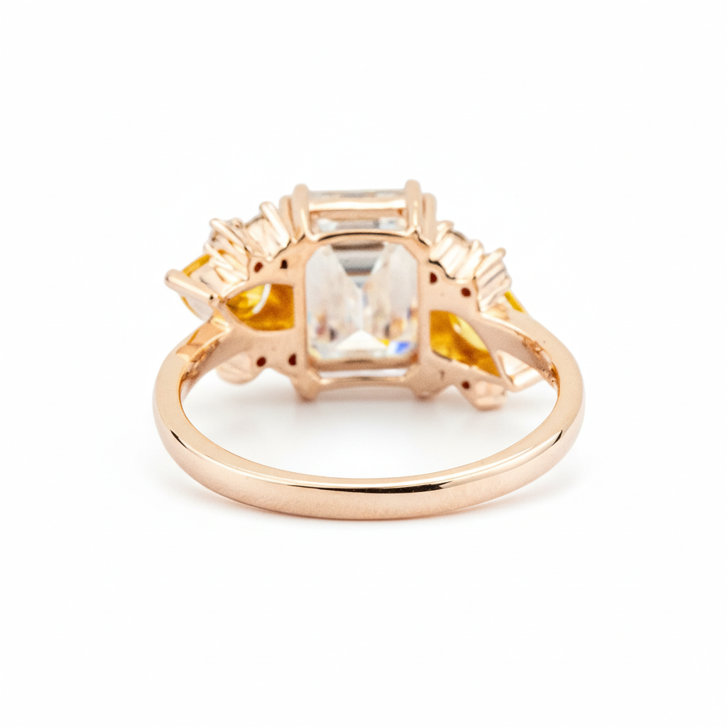 2 Carat Luxurious Rectangular Moissanite and Citrine Unique Rose Gold Engagement Ring