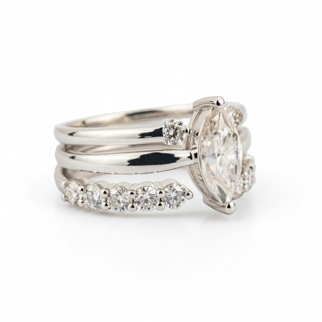 Product view of Marquise Moissanite Ring Set in Gold