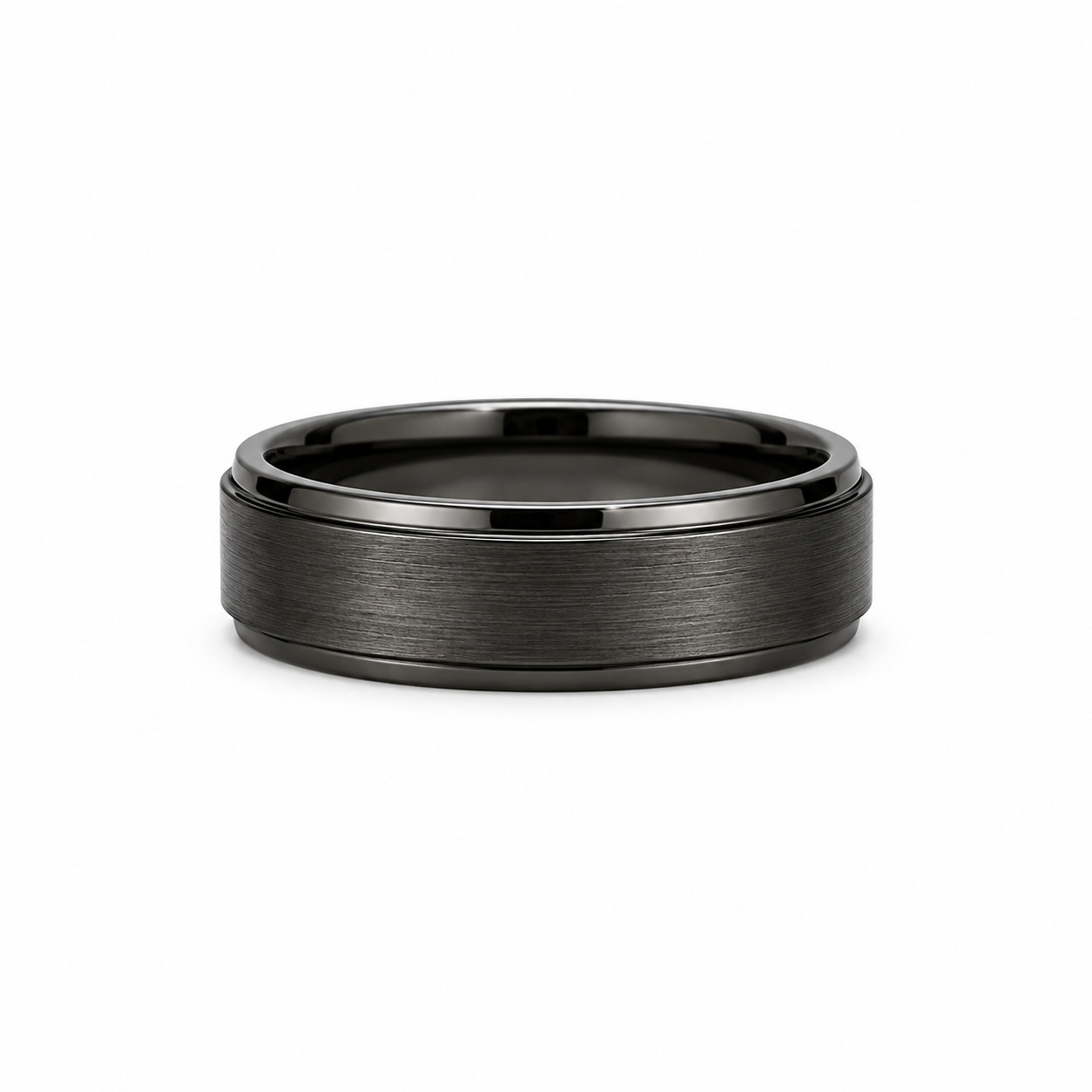 10mm black gold brushed men’s wedding band on white background
