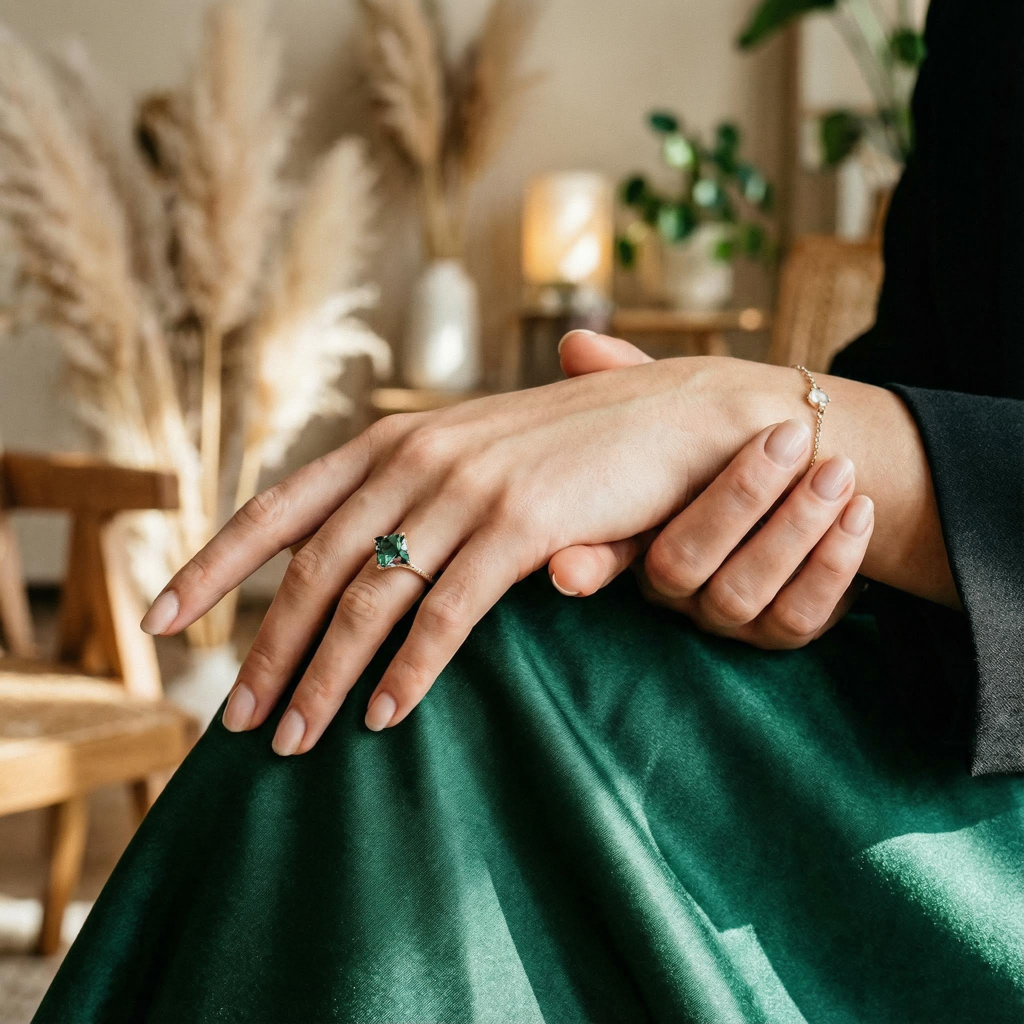 Unique Marquise Cut Moss Agate and Black Onyx Rose Gold Ring Unusual Ring