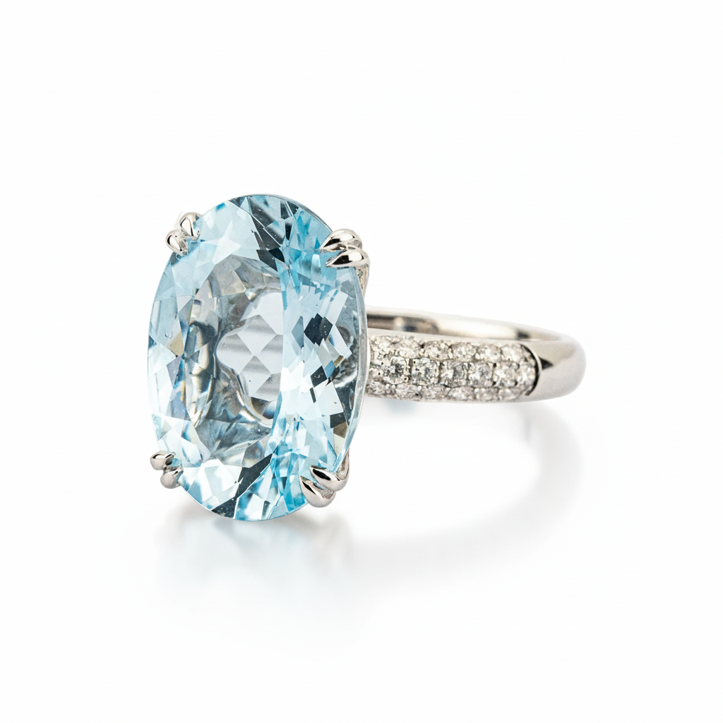 Product view of Oval Zircon Engagement Ring in White Gold