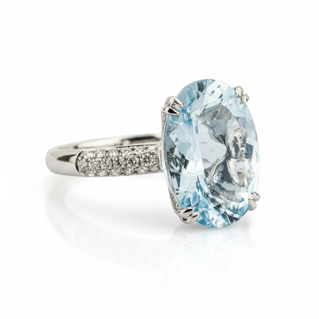 Product view of Oval Zircon Engagement Ring in White Gold