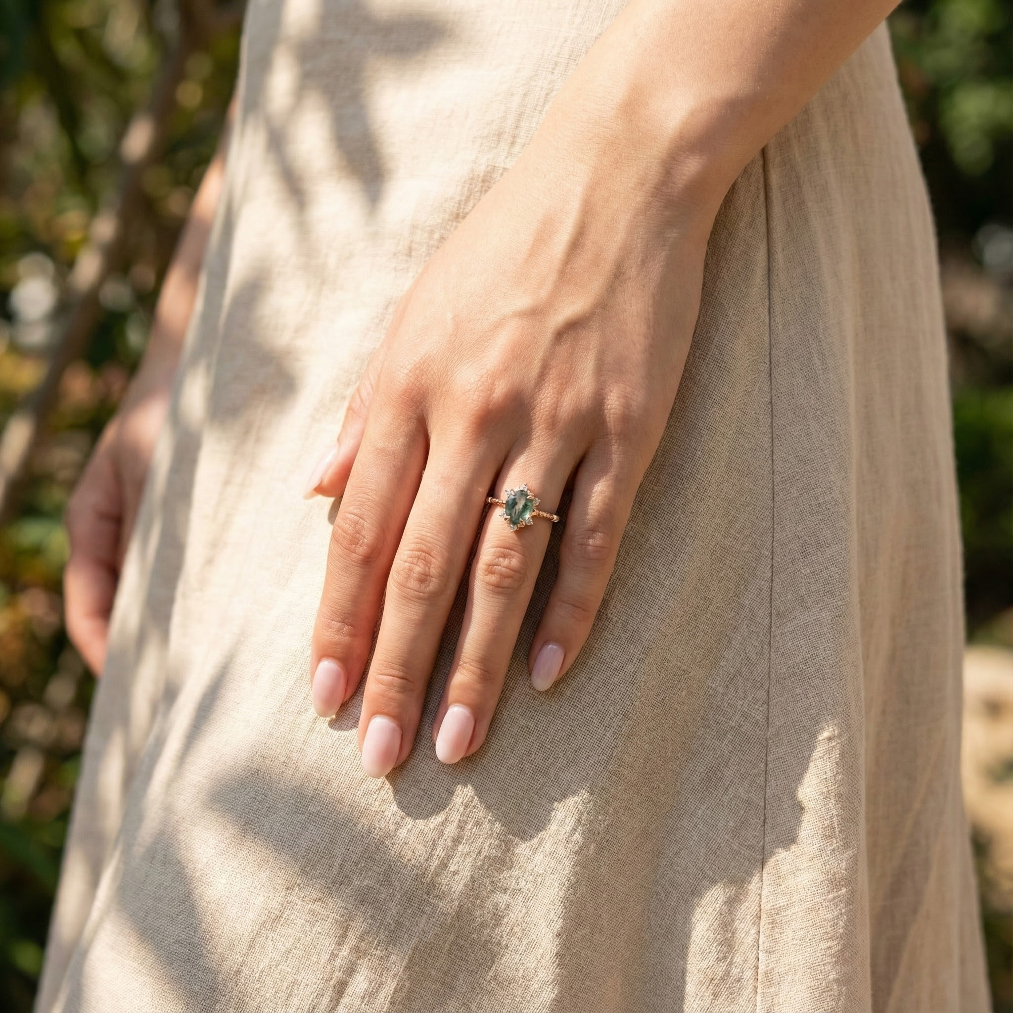 Unique Pear Moss Agate Engagement Ring - Elegant Gemstone Accessory