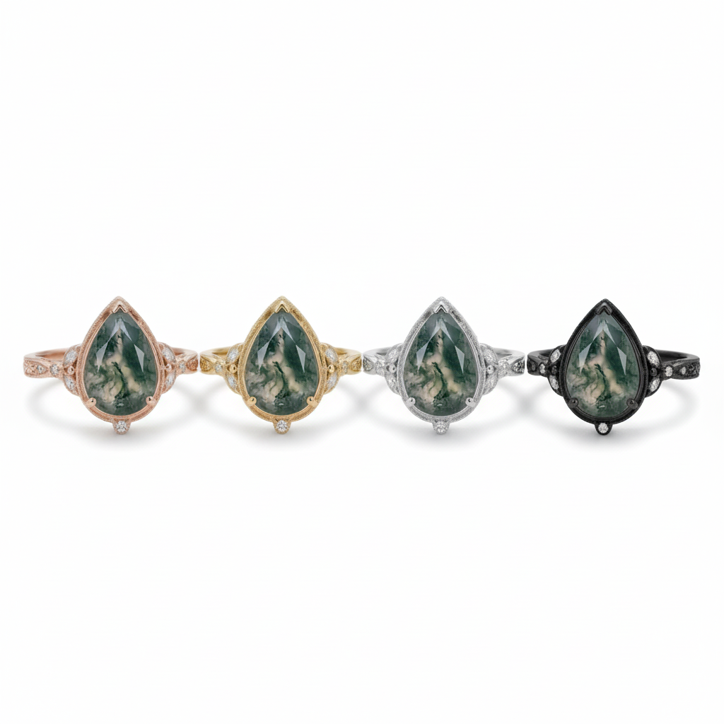 Product view of Pear Moss Agate Engagement Ring in Rose Gold