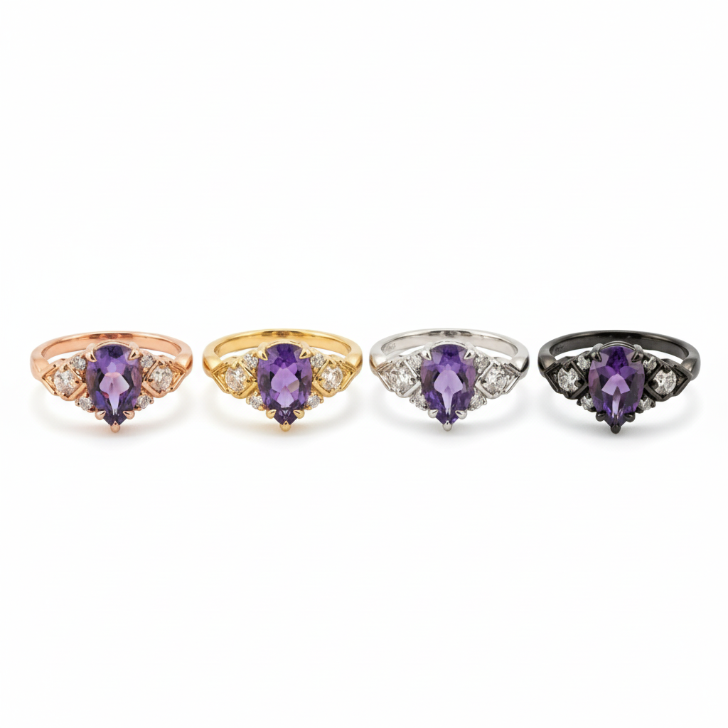 Lifestyle view of Pear Amethyst Engagement Ring in Gold