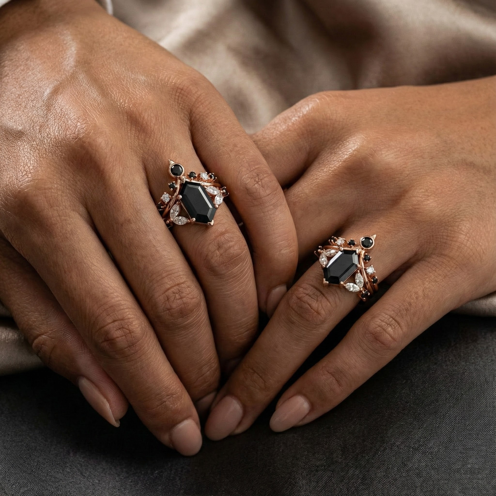 Stylish Long Hexagon Black Onyx Ring, perfect accessory for your engagement outfit