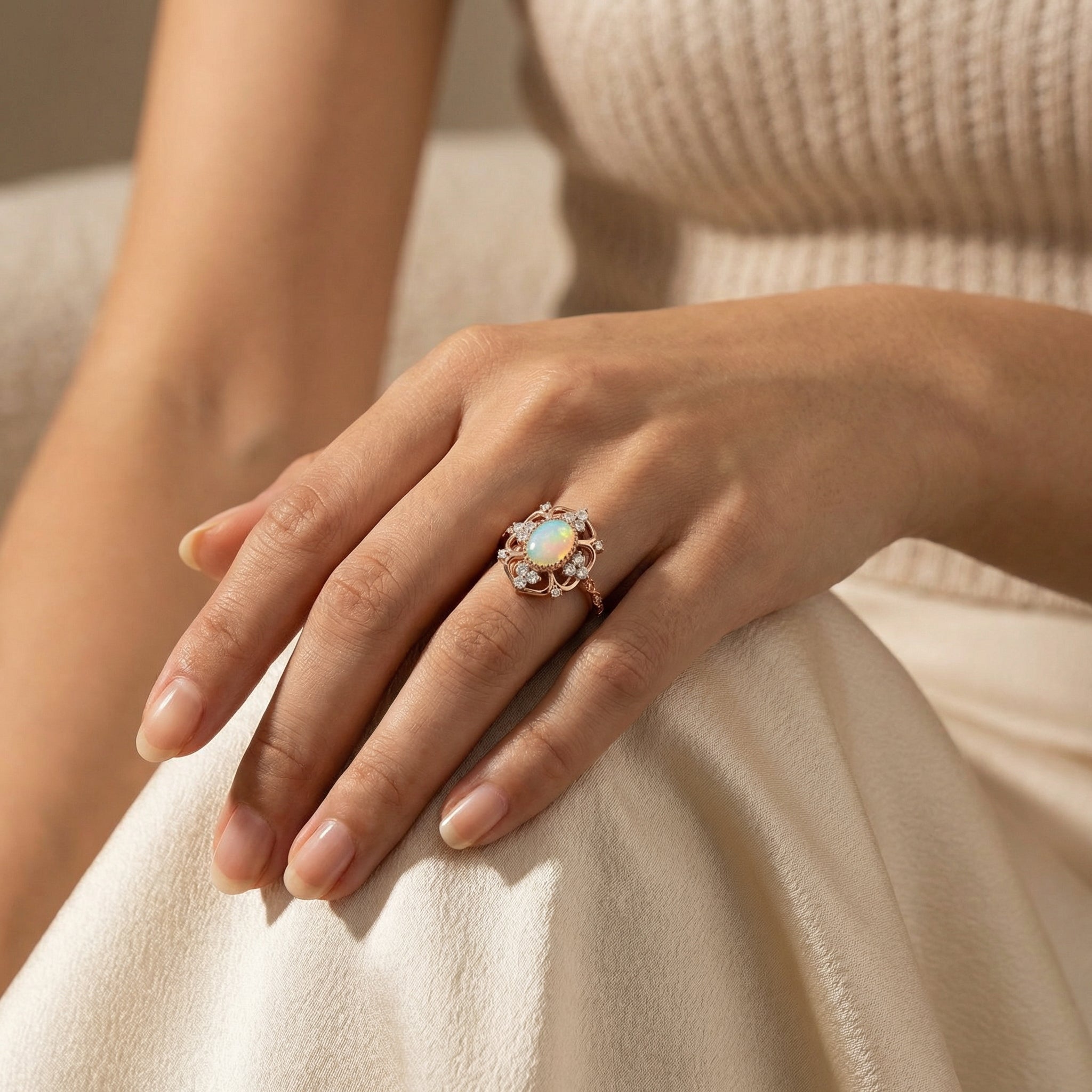 Detailed view of Opal Ring in Gold