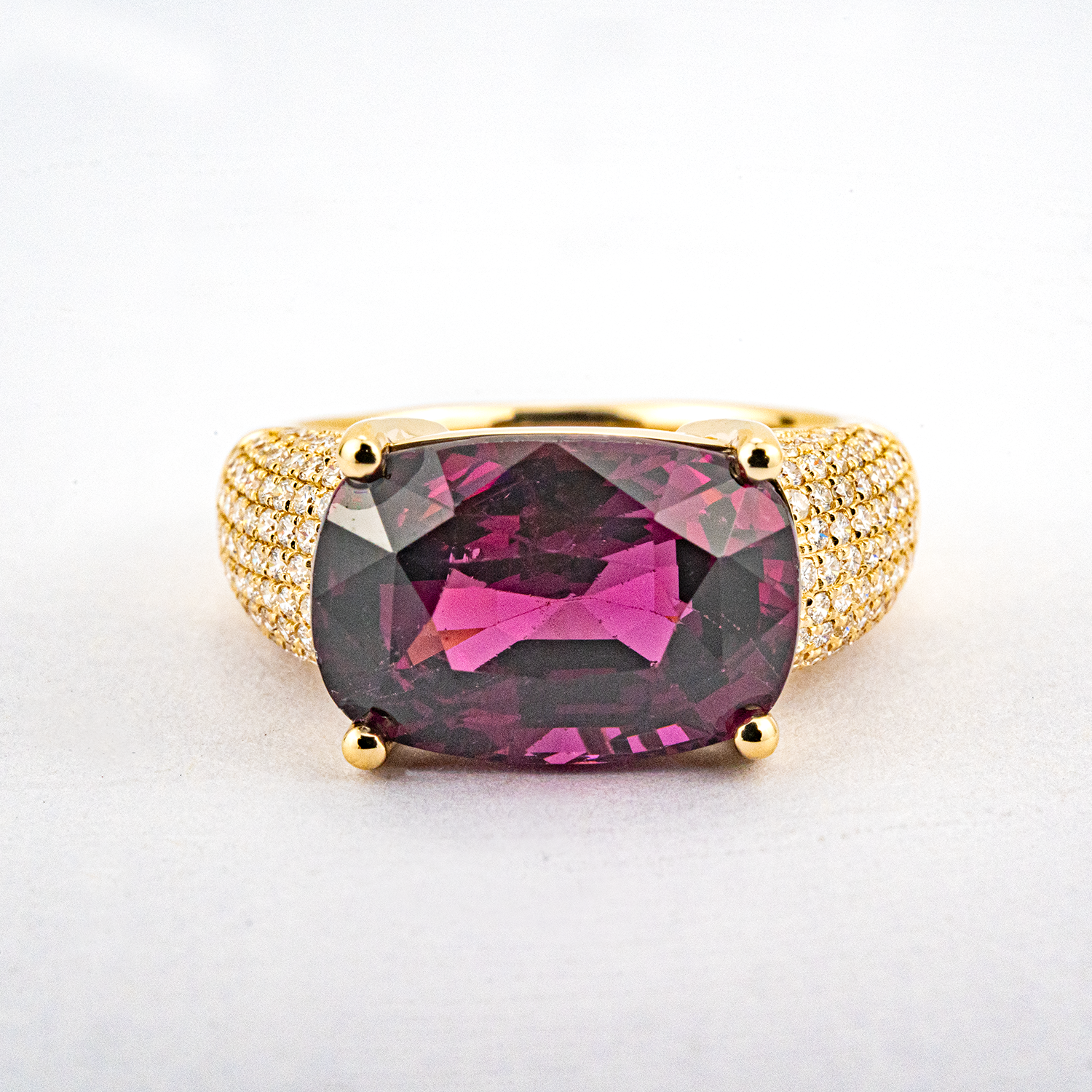 3 carat Luxury Rectangular Red Tourmaline Diamond Yellow Gold Ring Engagement Ring