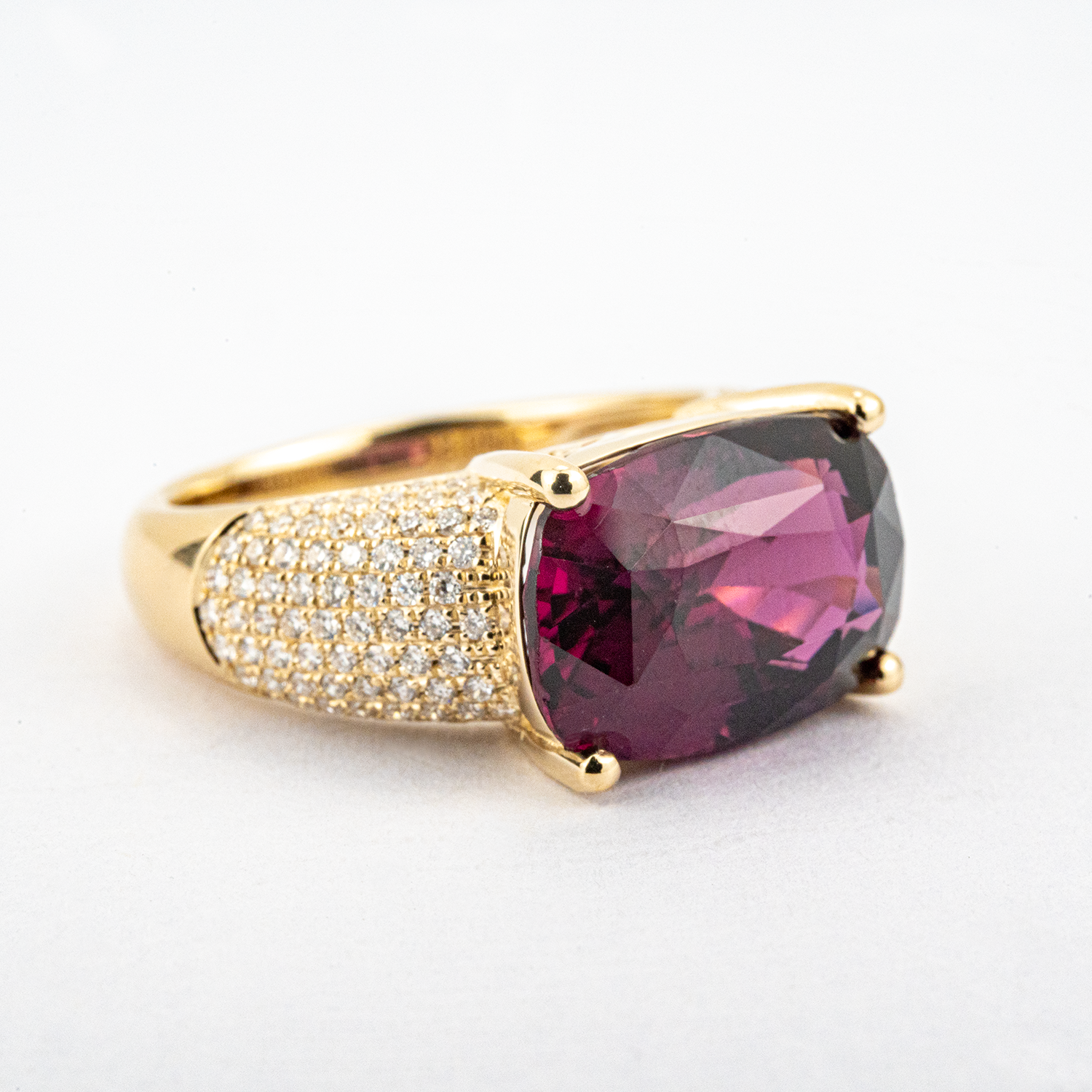 3 carat Luxury Rectangular Red Tourmaline Diamond Yellow Gold Ring Engagement Ring