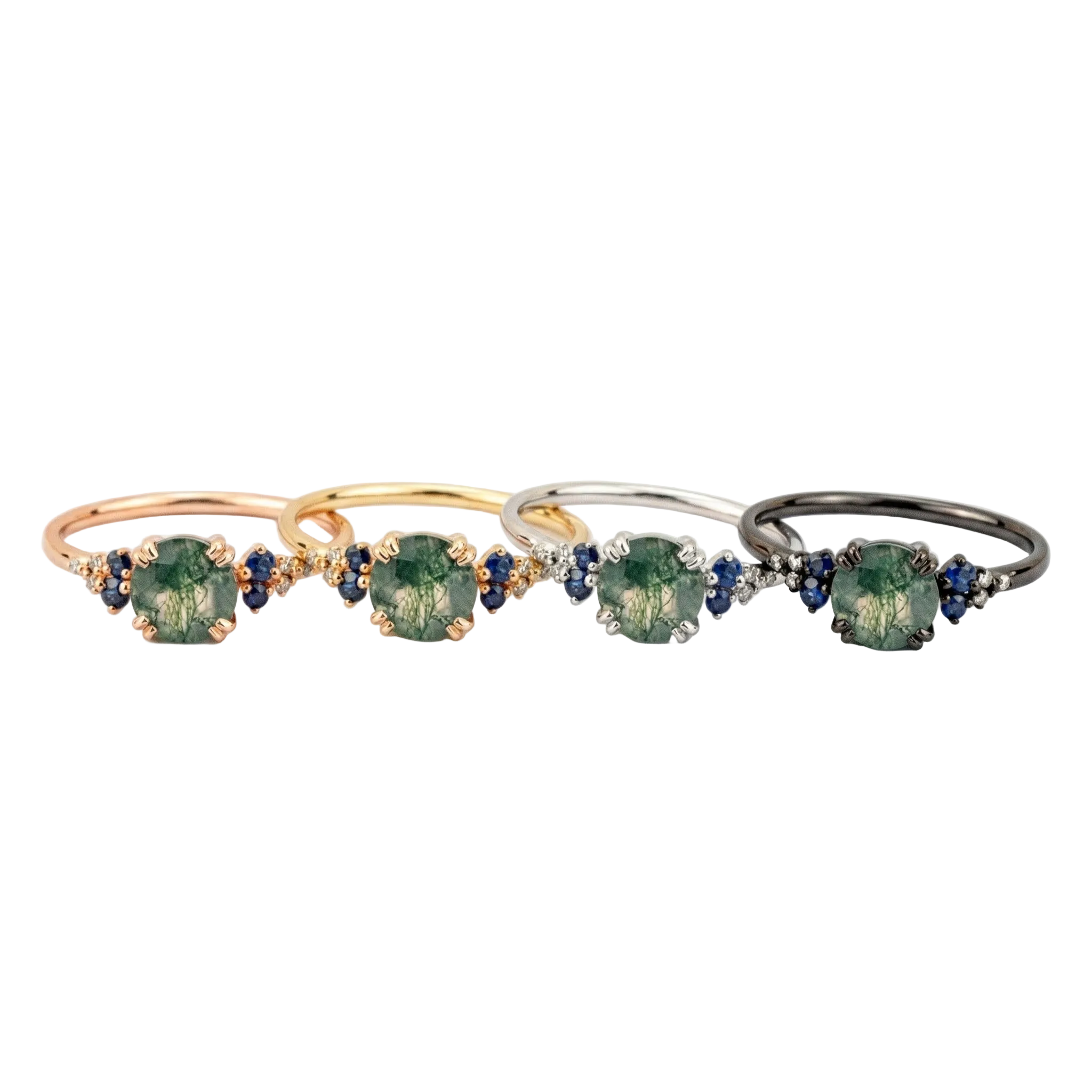 Lifestyle view of Round Moss Agate Ring in Gold
