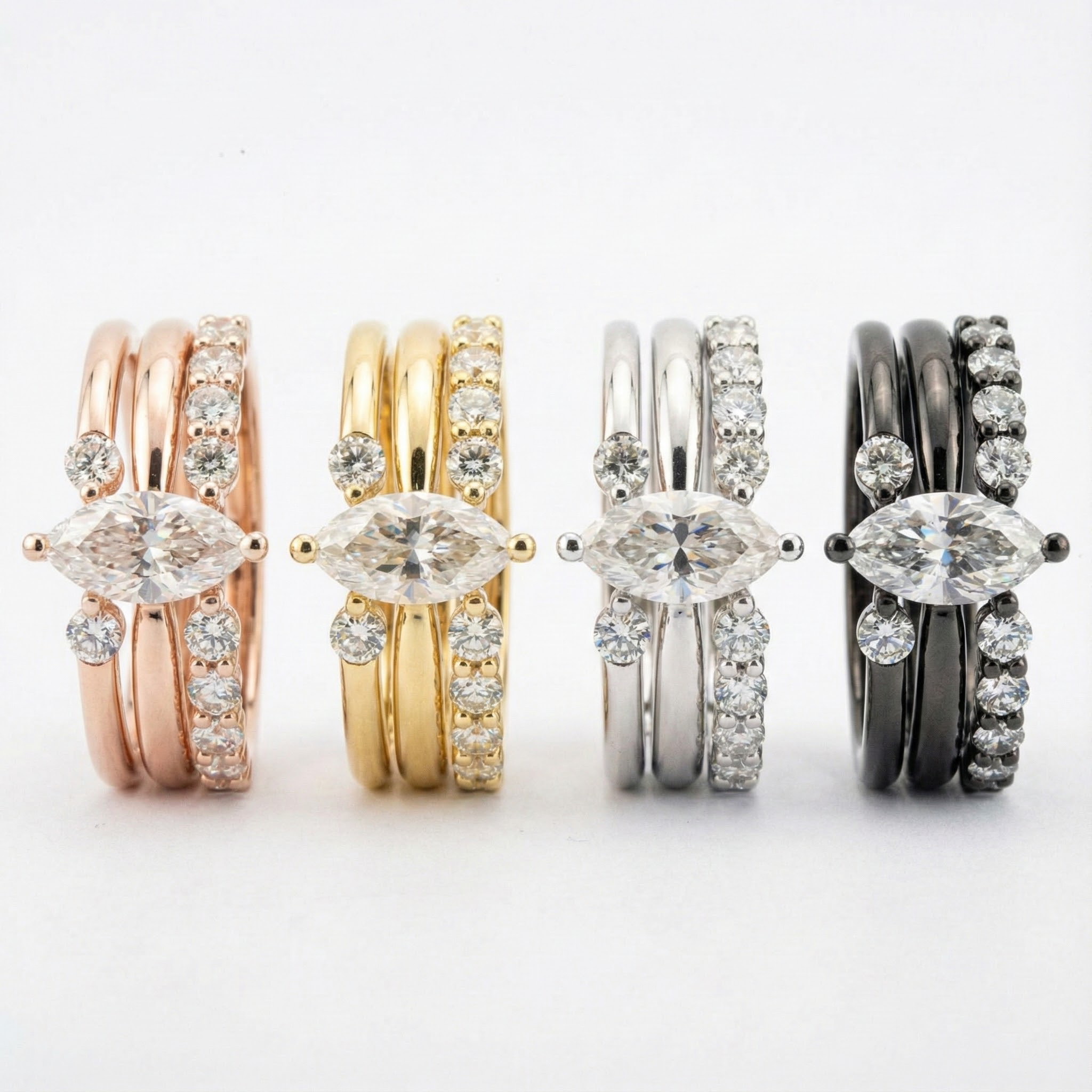 2 Carat Luxury Marquise Moissanite/Diamond Three-Piece Engagement Wedding Ring Set