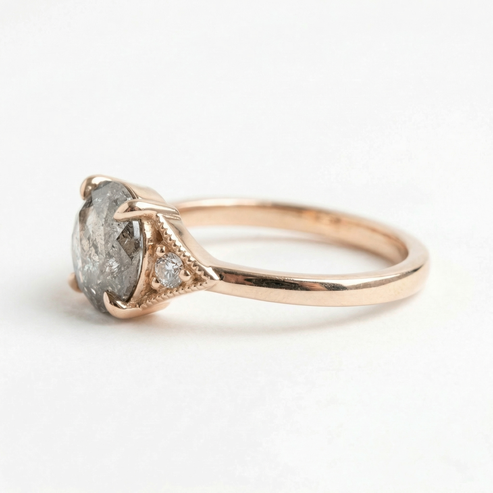 Lifestyle view of Round Salt and Pepper Diamond Engagement Ring in Rose Gold