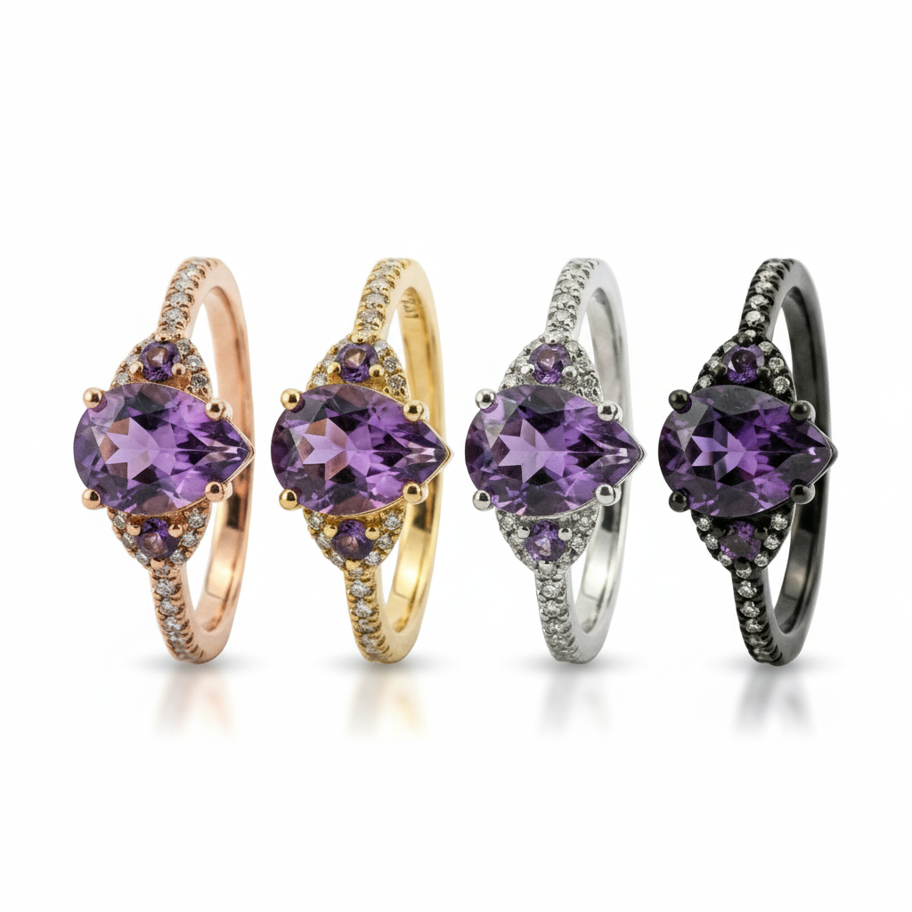Lifestyle view of Pear Amethyst Engagement Ring in Gold