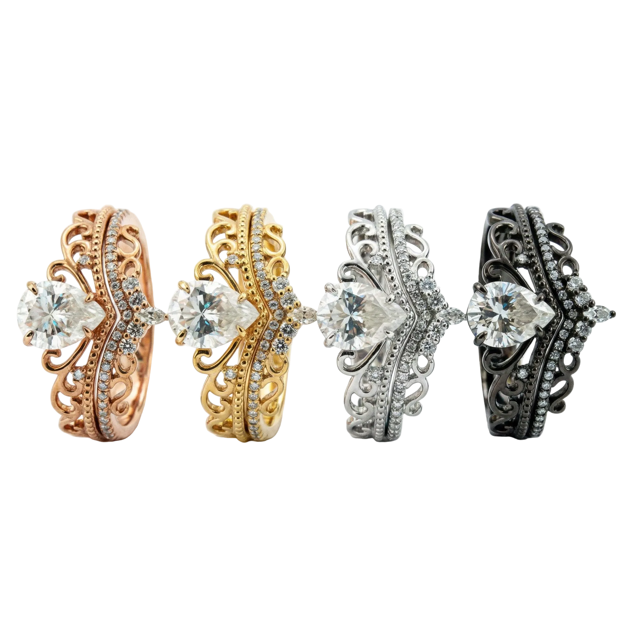 Lifestyle view of Pear Moissanite Ring Set in Gold