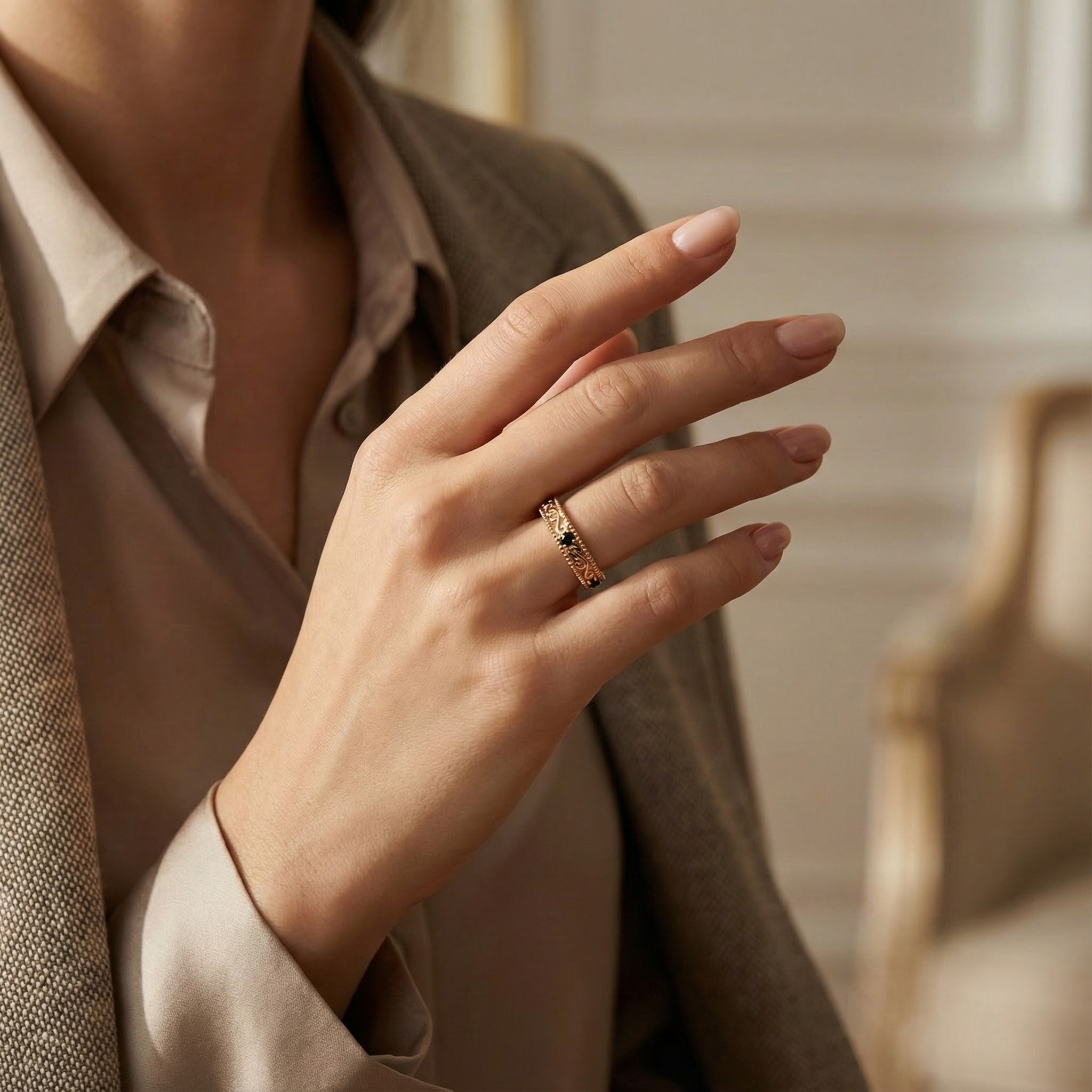 Black Onyx Personalized Engagement Ring Pattern Ring Black Onyx Wedding Ring