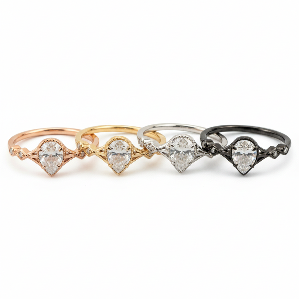 Lifestyle view of Pear Moissanite Engagement Ring in Gold
